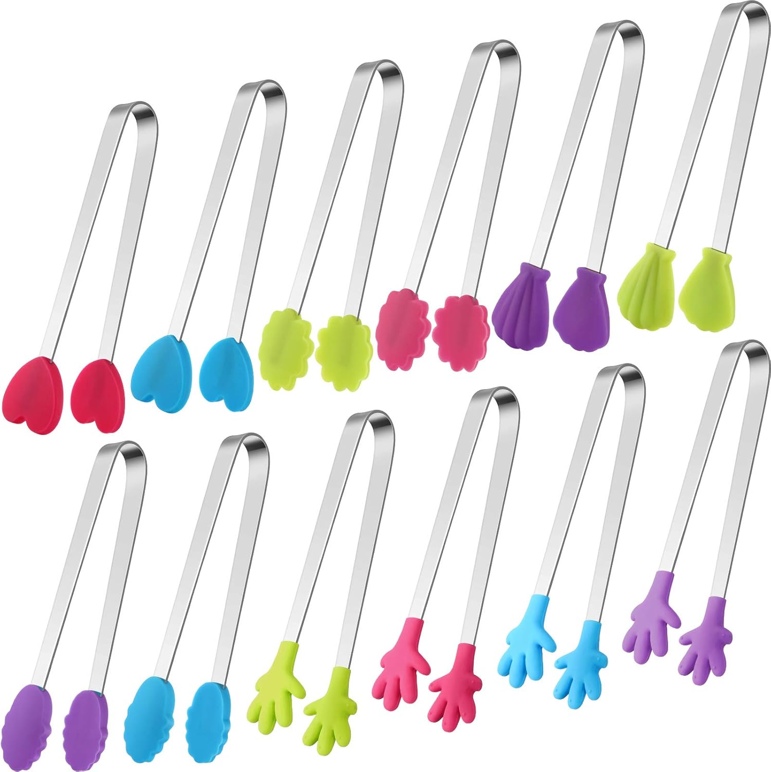 12 Pieces Mini Tongs Hand Shape Silicone Tongs 5 Inch Mini