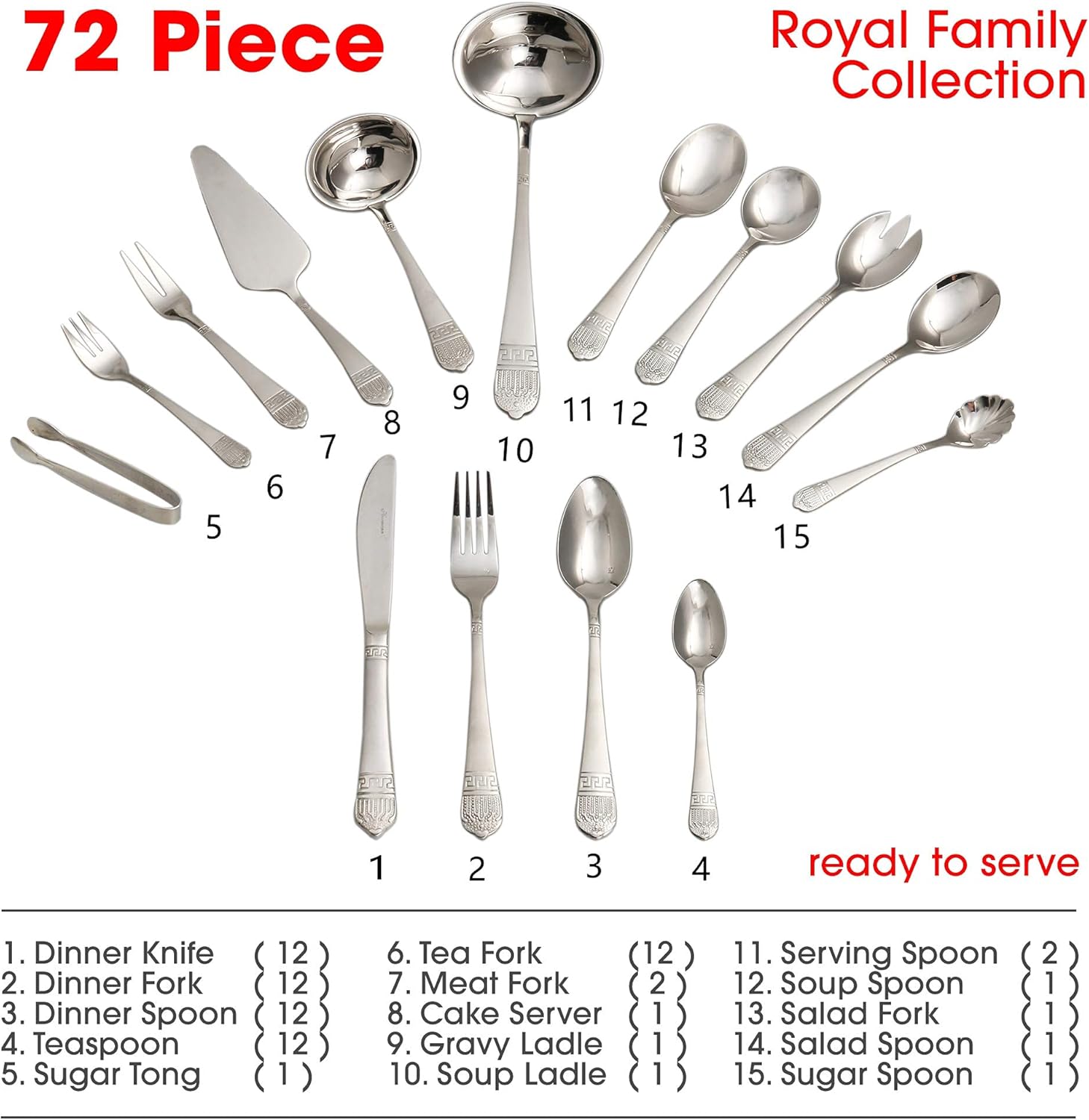 Royal Family Collection 72 Piece Fine Flatware Silverware Set with Gift Carrying Case, Elegant Design, Serves Parties 12 people, Perfect Housewarming Graduation for Loved Ones, Gold