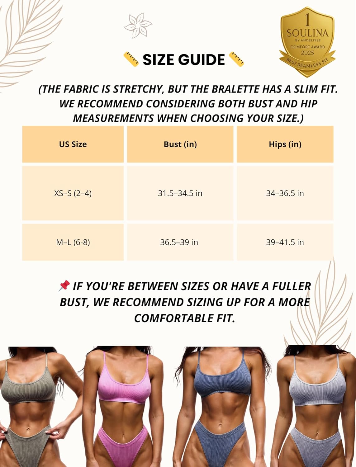 SOULINA Wireless Bralette for Women & Matching High-Waist Panty Set - No Push Up No-Padding Bra for Everyday Comfort