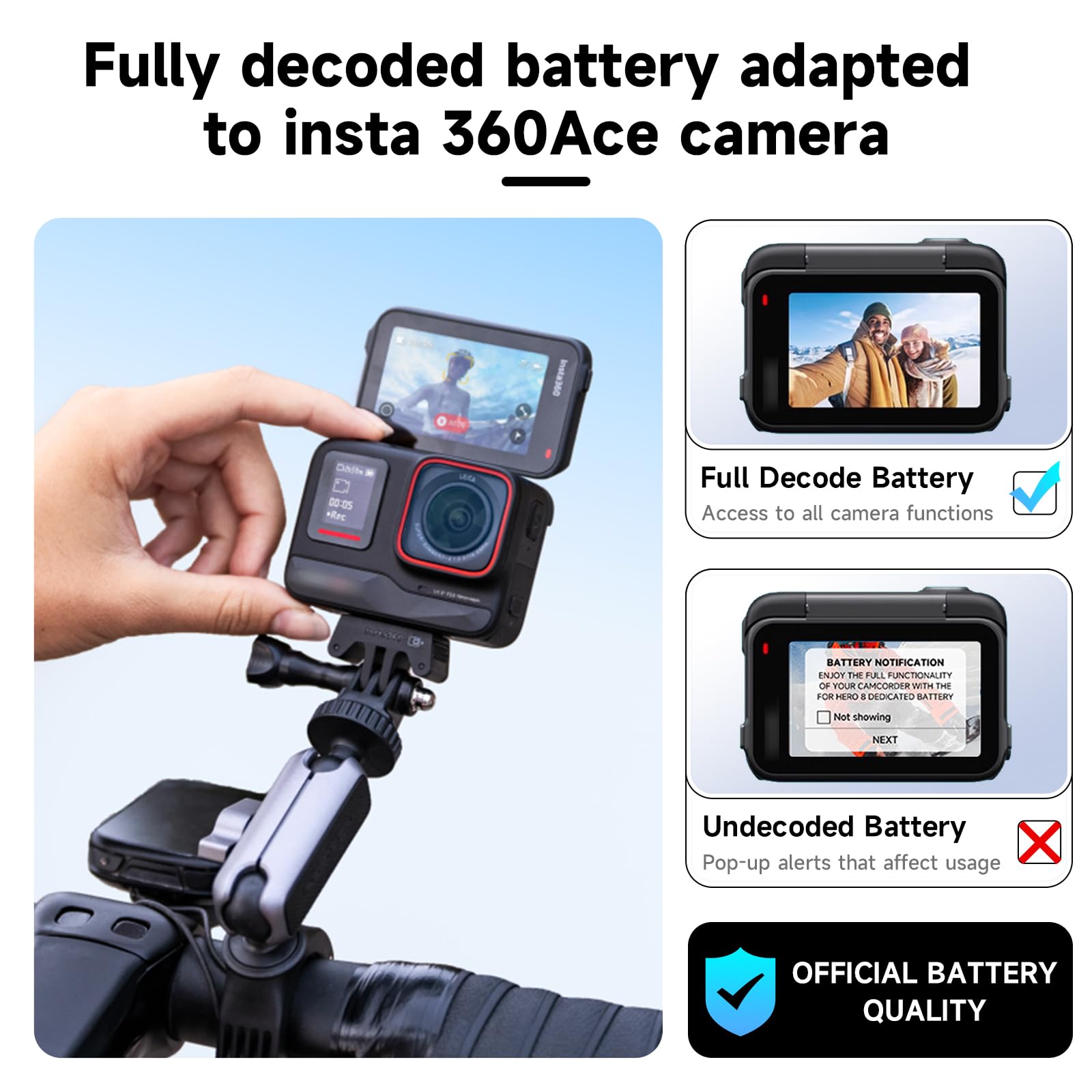 CITYORK Caricatore a 3 slot e 3 batterie da 2400 mAh, compatibile con Insta360 Ace e Pro, batteria di ricambio per Insta360 Pro, con display LCD e cavo USB