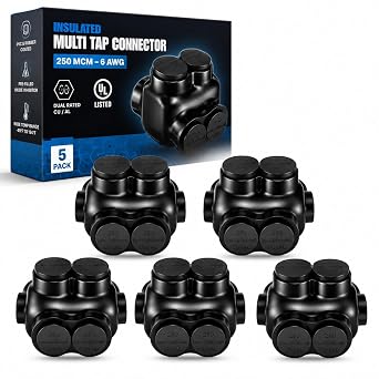Copkim 5 Pcs Black Insulated Cable Connector, 250-6 AWG 5/16 Allen Hex