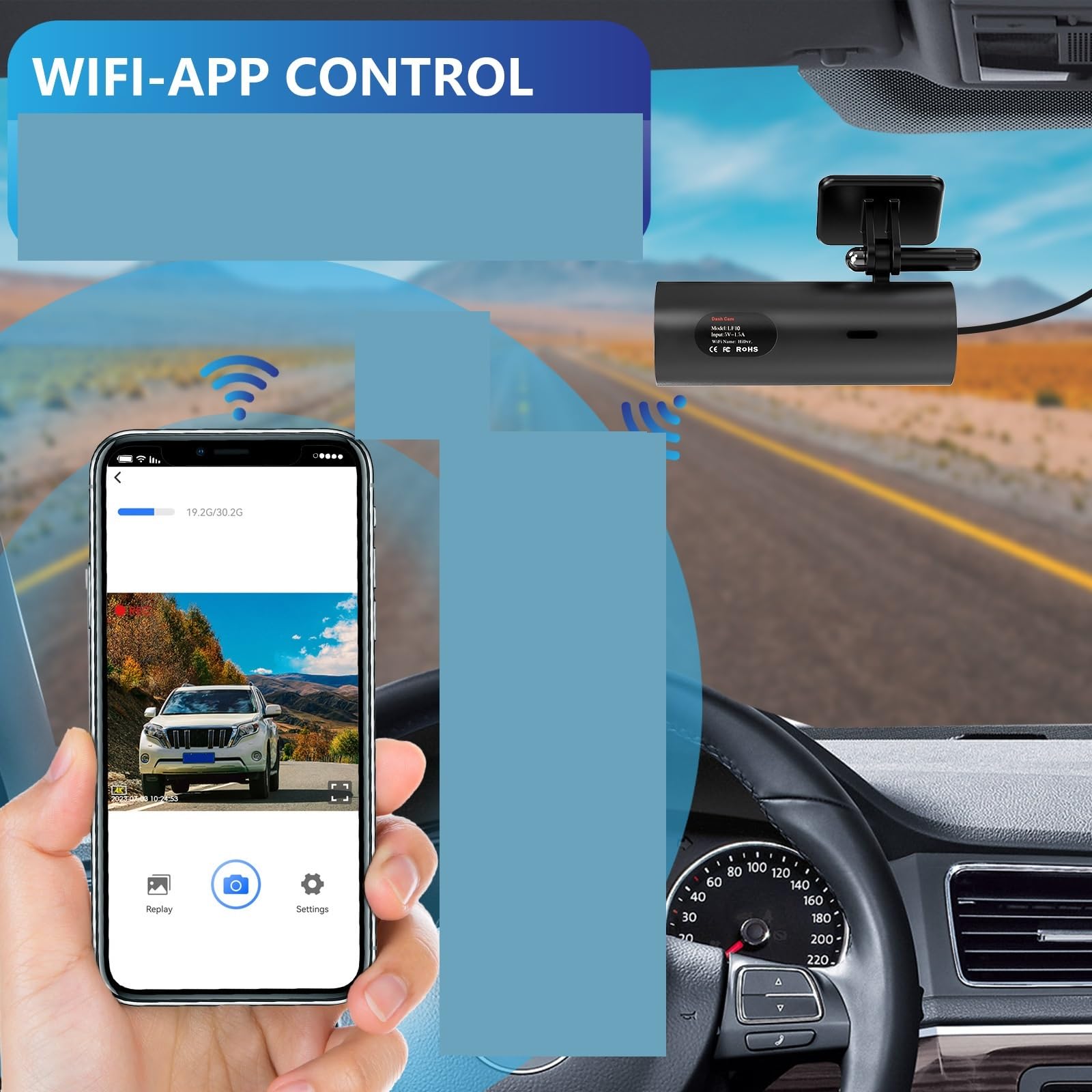 Kamera samochodowa, Kontrola Aplikacji Rejestratora Samochodowego 4K Z Funkcją Monitorowania Parkowania WIFI 24H, dla samochodów(Single recording 4K+WIFI)