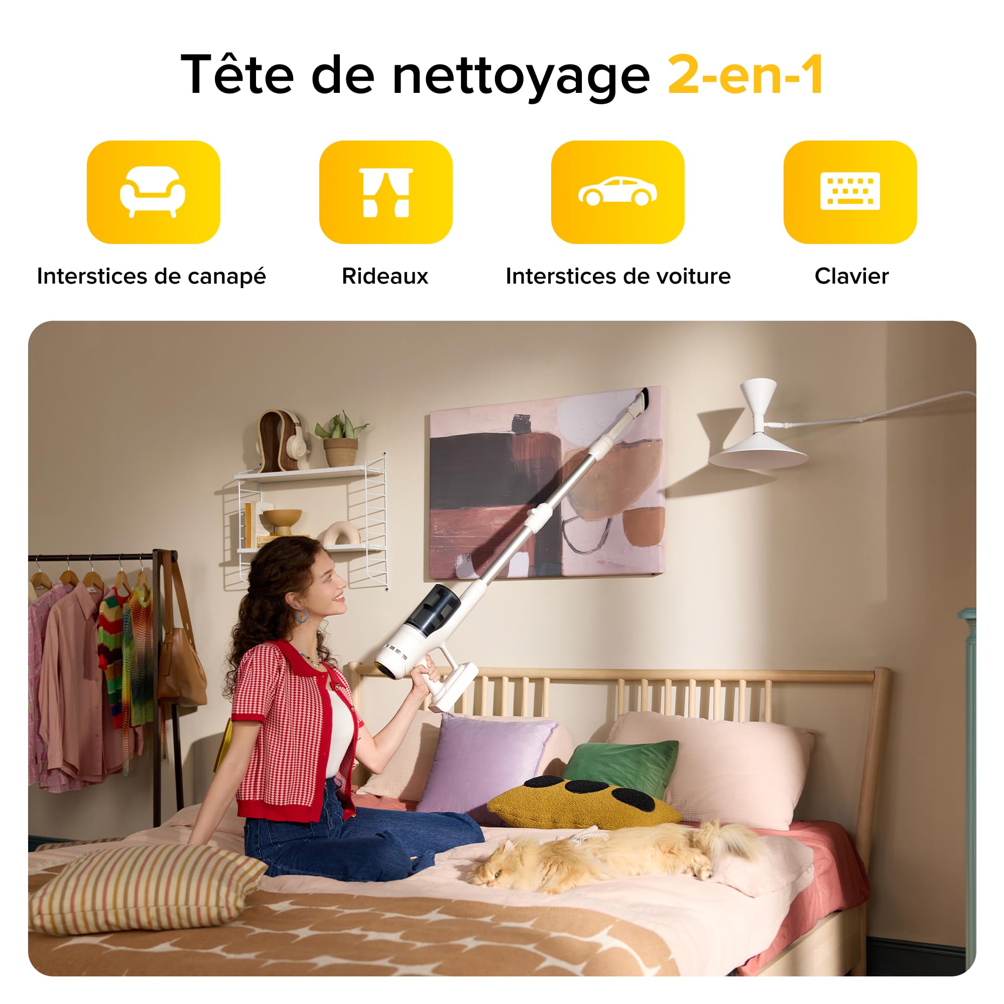 roborock H60 Aspirateur Balai sans Fil, 115 AW, 60 Min d’Autonomie | Tube Pliable 180°, LED Détecte‑Poussière, Brosse Anti‑Emmêlement pour Tapis, Sols et Poils d’Animaux, Léger et Polyvalent
