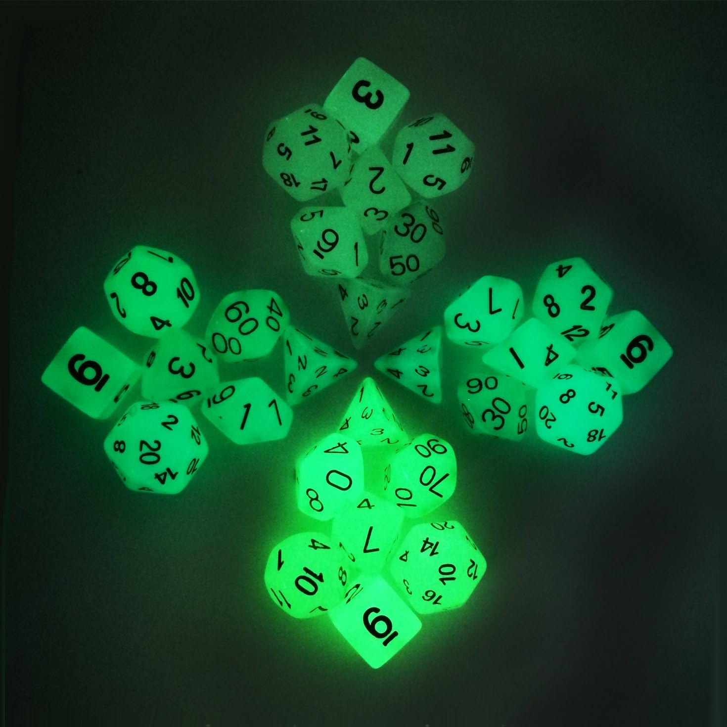 Set of 7 Glow in The Dark Polyhedral Dice (7 Die in Set) | Role Playing Game Dice | D4, D6, D8, D10, D%, D12, and D20 (Aqua)