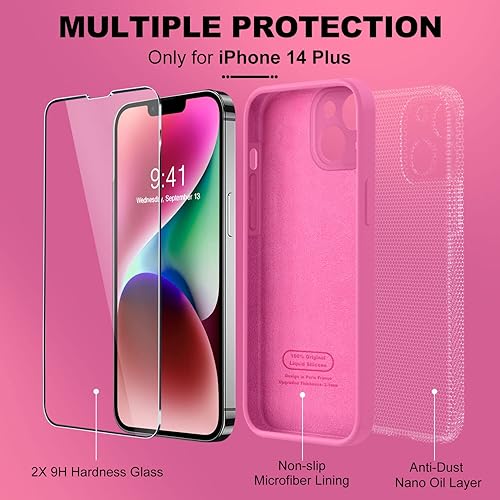 Miniatura 40 de BossKiss Funda compatible con iPhone 14 Pro, silicona mejorada [protección de cámara] [2 protectores de pantalla 9H], forro interior de microfibra