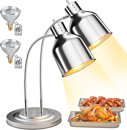 PYY Lámpara de calor de alimentos - Calentador de alimentos comercial, luz de calentamiento de alimentos de 2 cabezales, lámpara de calefacción