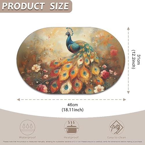Miniatura 76 de Heat Resistant Placemats Oval Placemats Set of 6 Leather Washable and Wipeable Non Slip Place Mats, Waterproof Modern Dining Table Mats, Oval Floral