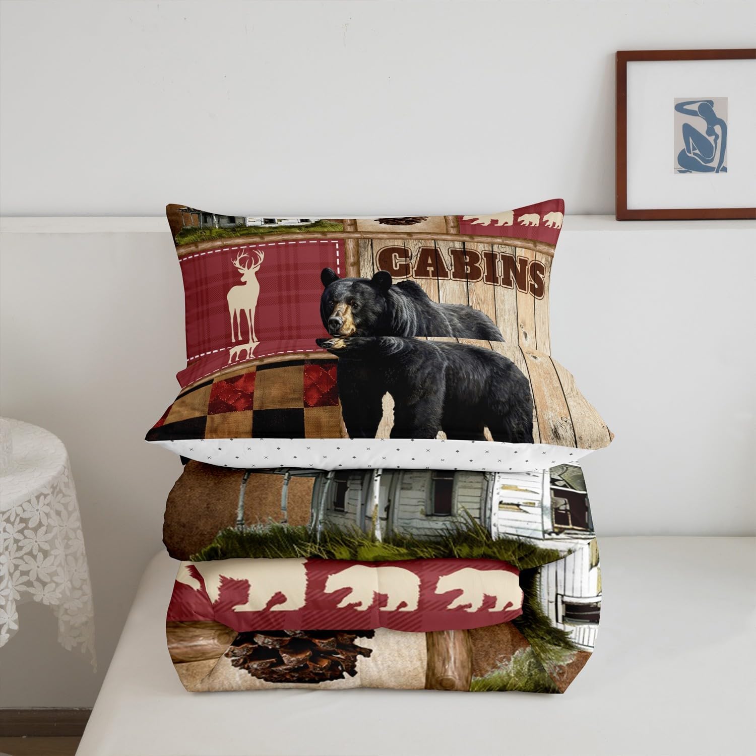 Feelyou Bear Comforter Set Twin Size Deer Wild Animal Comforter for Kids Adults Rustic Cabin Country Bedding Set Duvet Set Home Decor 2Pcs