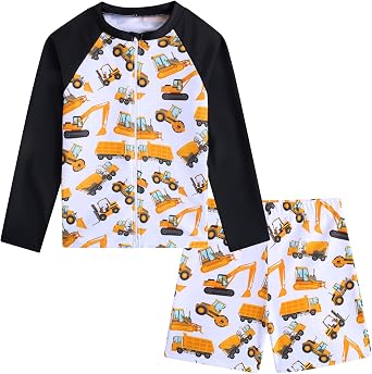 Boys Zipper Rash Guard Sets UPF 50+ with Short 3-9 Years