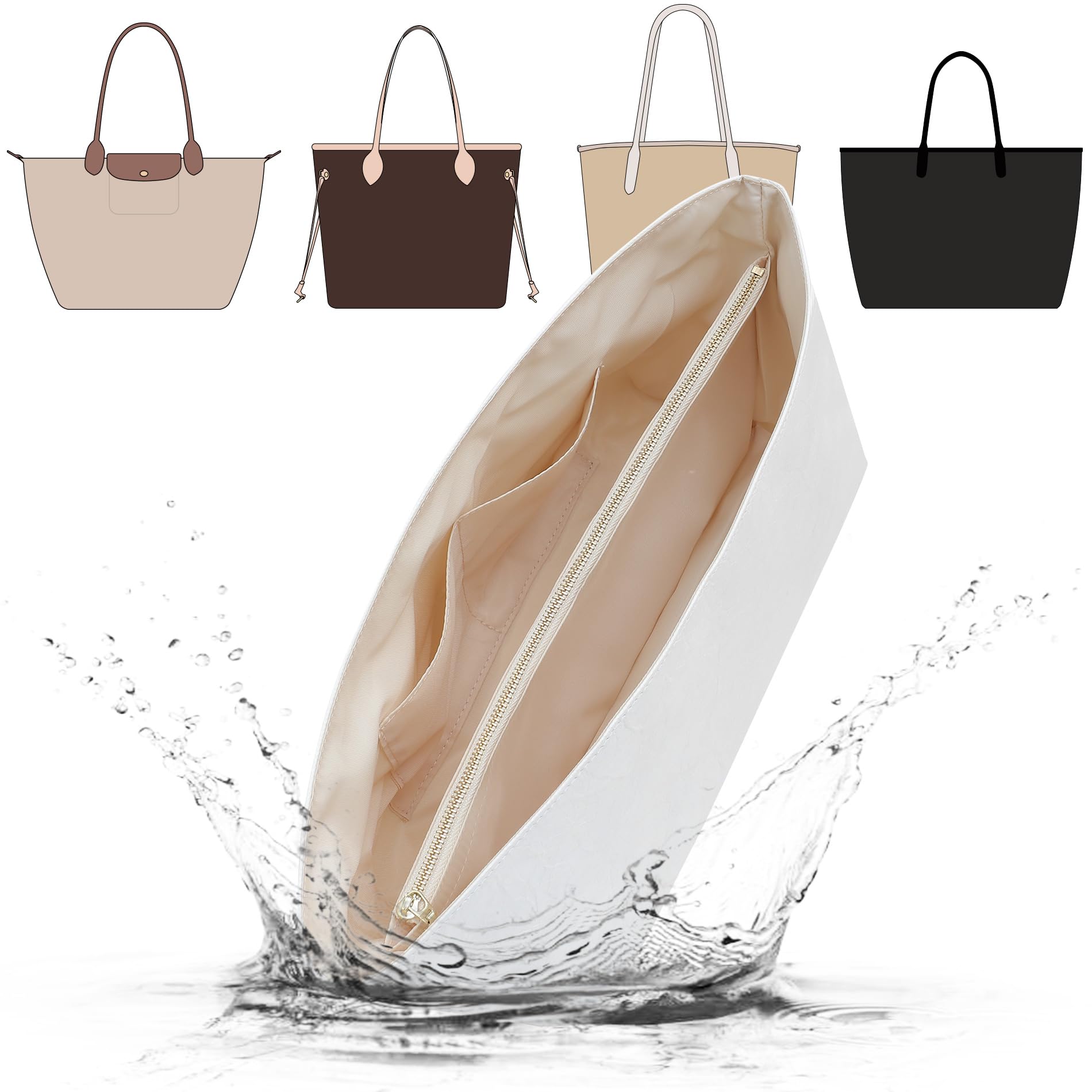 Doxo Dupontpaper Ultra Lightweight Purse Organizer Insert for Lv Neverfull MM/C.oach City 30/L.ongchamp Shoulder Bags,Bag Shapers for Luxury Handbags(White-Beige,MM)