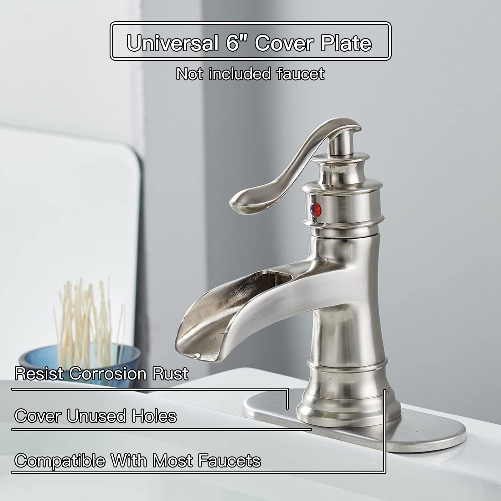 Photo 1 of **FACTORY SEALED** Homevacious 6" Sink Hole Cover Deck Plate for Bathroom Vanity Sink Faucet Escutcheon Brushed Nickel Stainless Steel Faucet Hole Cover Plate