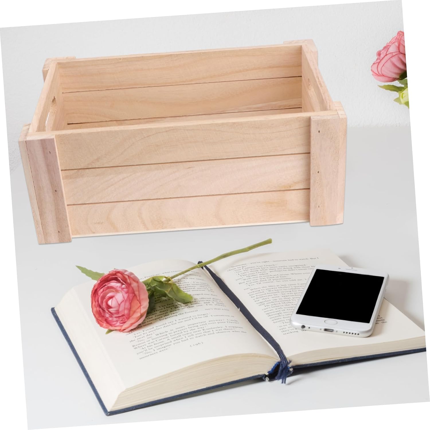1Pc Creative Wooden Desktop Storage Box Medium Organizer for Home and Office Versatile Storage Solution for Crafts Supplies and More