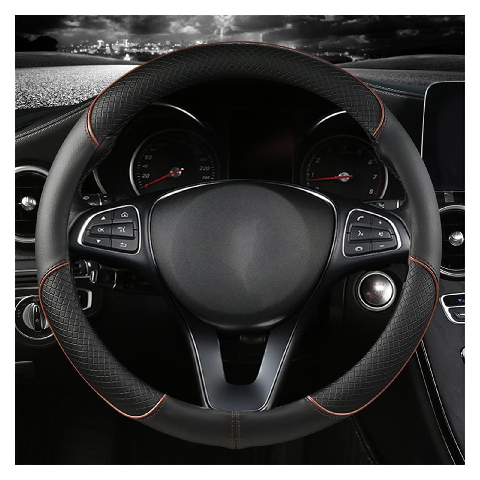 Couvre Volant Housse De Volant De Voiture, Accessoires Automobiles, pour Scenic 1 2 3 4 pour Grand pour Scenic pour Megane, 38CM Protege Volant Voiture (Taille : O Shape Coffee)
