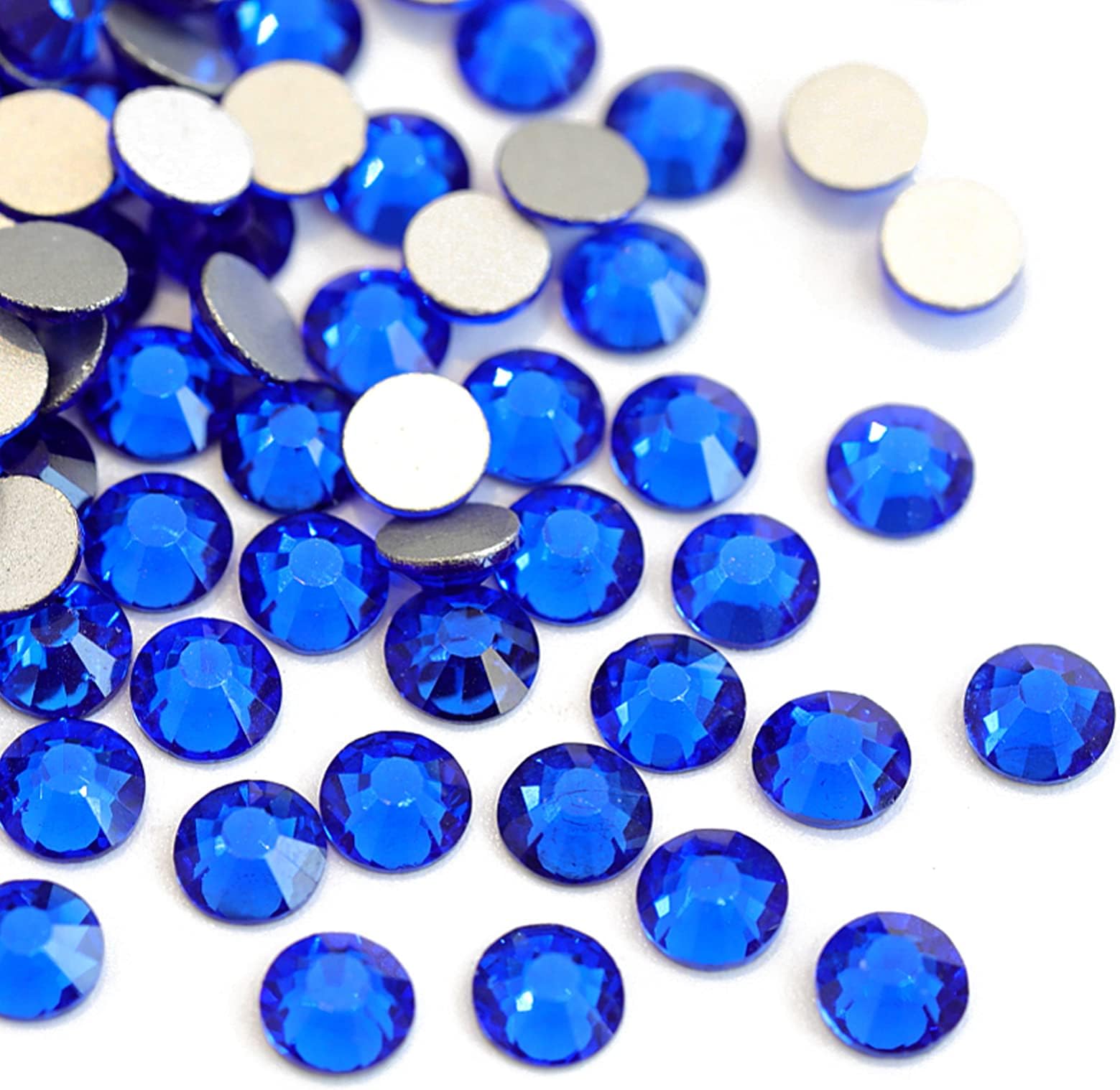 200PCS Glass Flatback Rhinestones, SS30 6.5mm Flat Back Crystals for Craft Clothes Nail Face Art, Non Hotfix Round Flatback Crystals Loose Gemstones (Sapphire/Blue)