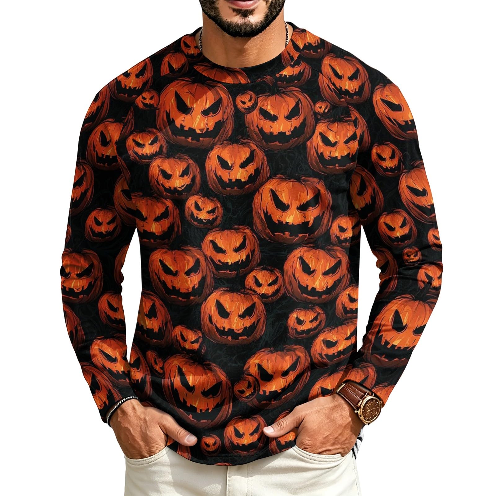 Halloween Crew Neck Shirts Costumes for Men Long Sleeve,01-Dark Gray 4XL — image 1