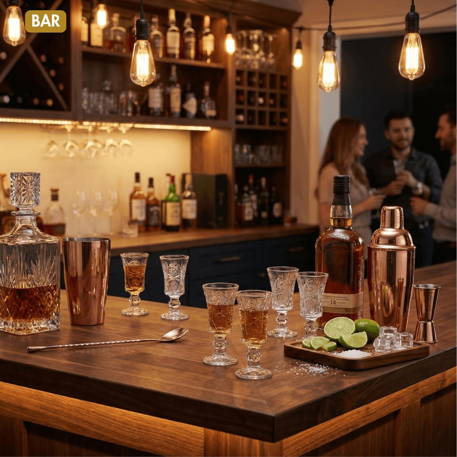 Youeon Juego de 12 vasos de chupito de 1.5 onzas, vasos de chupito de vidrio grabado con base pesada, vasos pequeños para tequila, whisky, vodka, licor, mini vasos cordiales para bar de fiesta