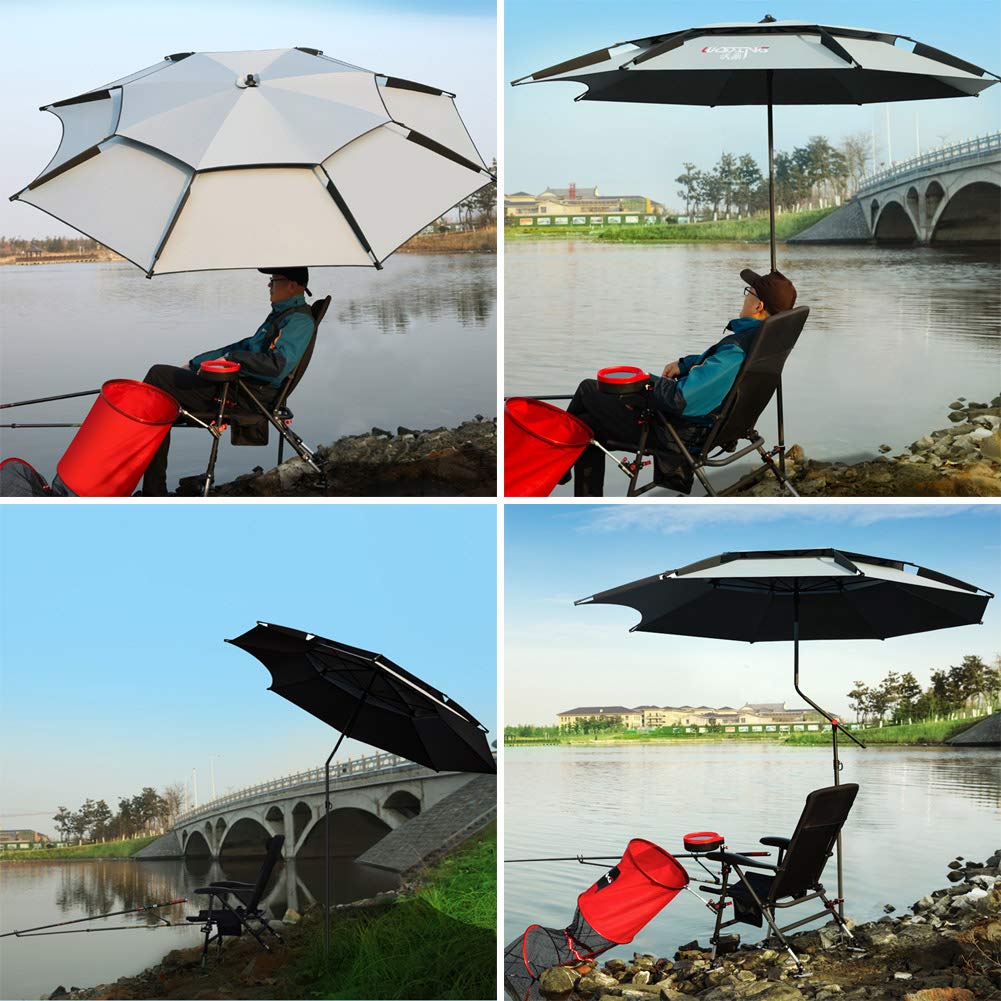 XJBTBA Parasol ogrodowy Okrągły parasol wędkarski Duży parasol ogrodowy Parasol ogrodowy Parasol tarasowy Parasol balkonowy, 10 żeber, obrót o 360°, podwójny baldachim Szara ochrona przed słońcem