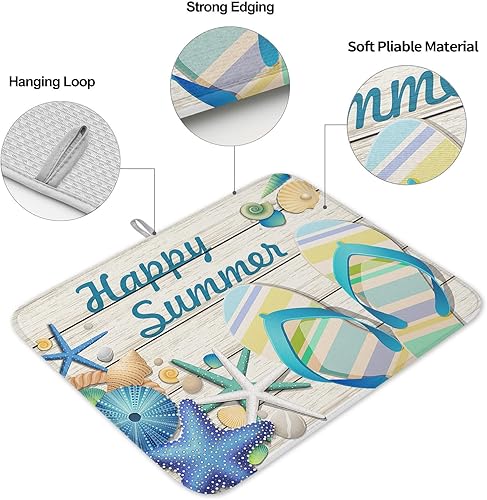 Miniatura 2 de Beach Slipper Happy Summer - Tapete de secado de platos para encimera de cocina, almohadillas de microfibra, tapete de secado de botellas de platos,