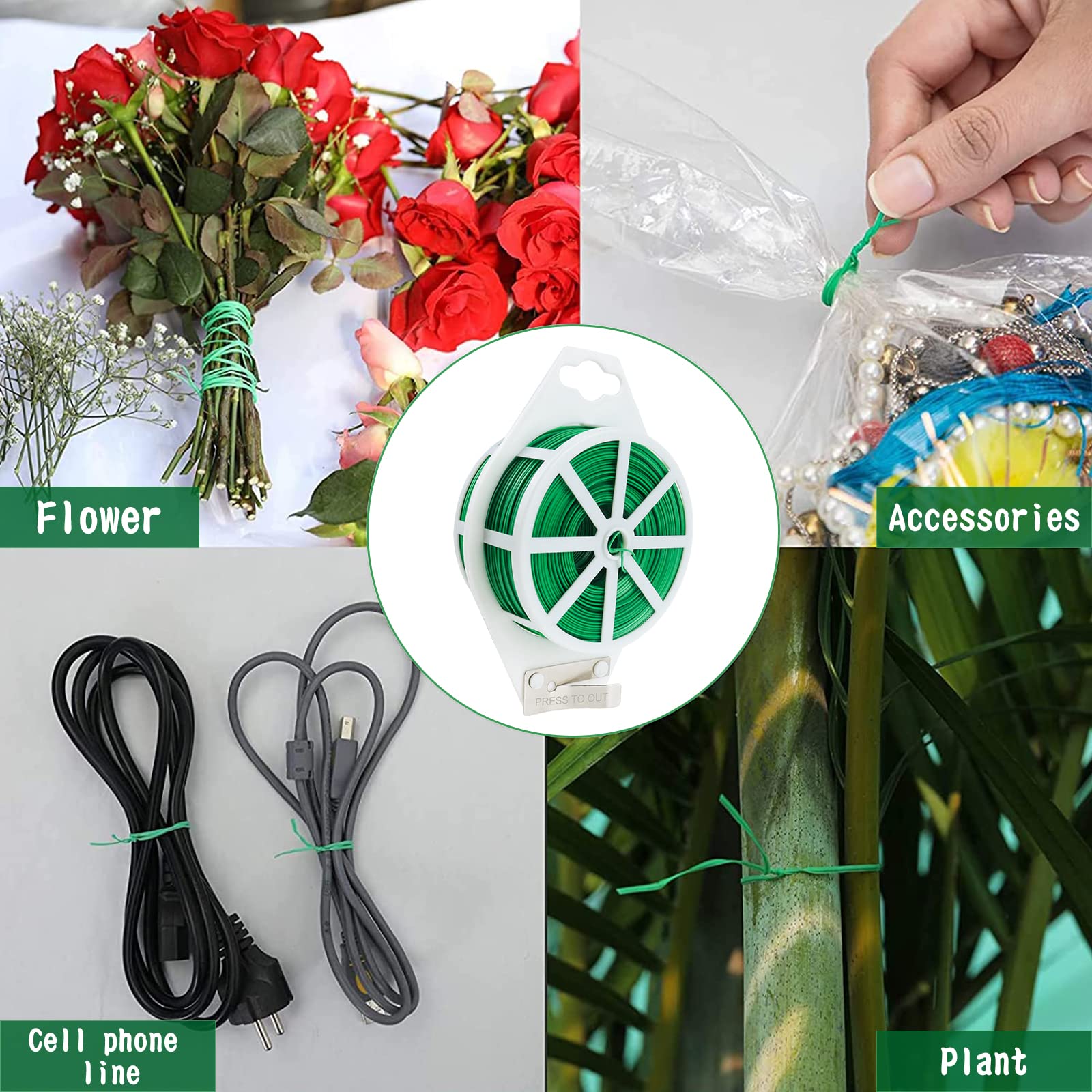 Alambre de jardín de 200 m, alambre verde, alambre para plantas, alambre de flores recubierto de plástico con cortador para jardinería, hogar, oficina