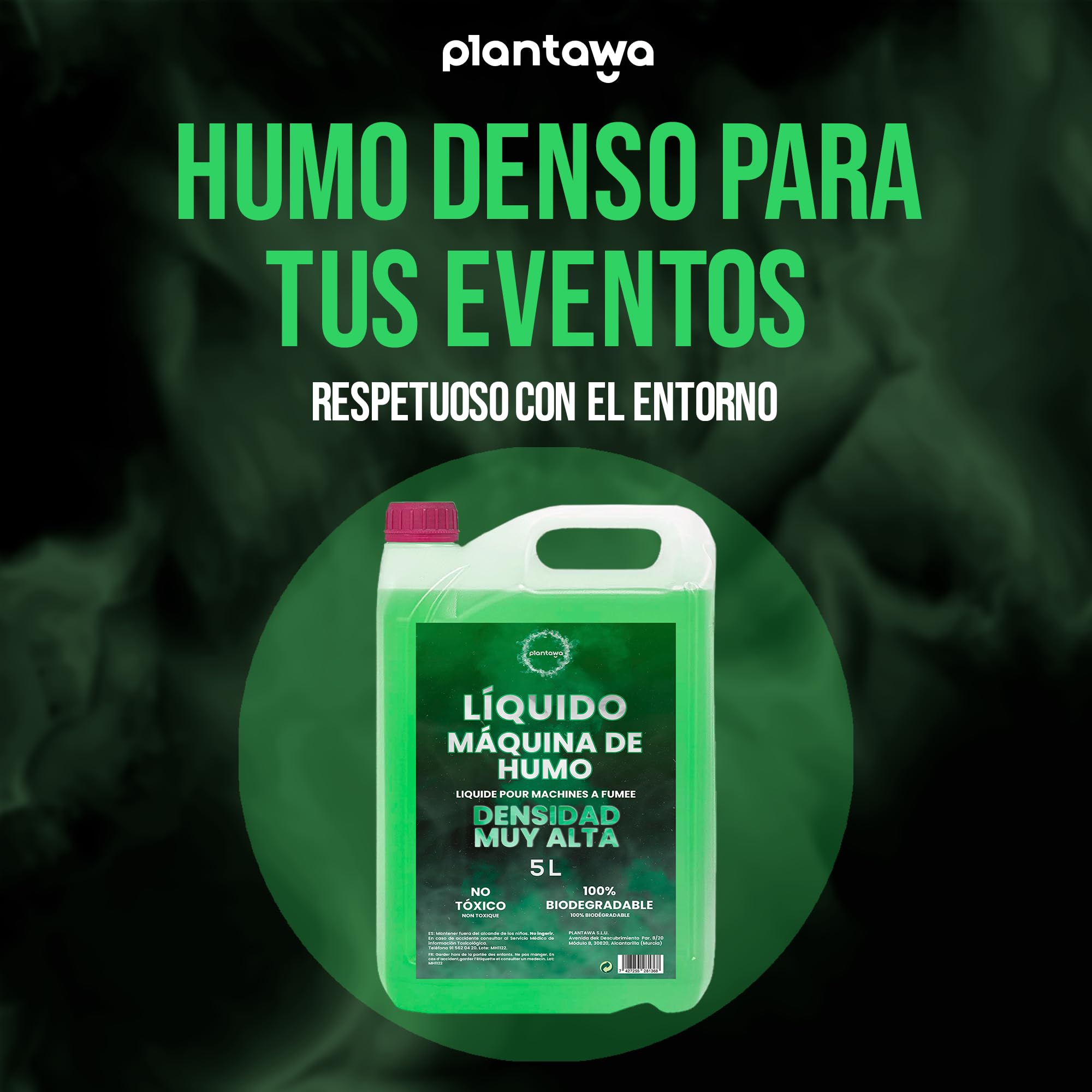 Plantawa Líquido Máquina de Humo Natural 5 Litros | Líquido Máquina Humo Muy Alta Densidad y Larga Duración, Aroma neutro, Seguro para Respiración, Fiestas, Eventos, Discoteca (5 Litros, Verde)