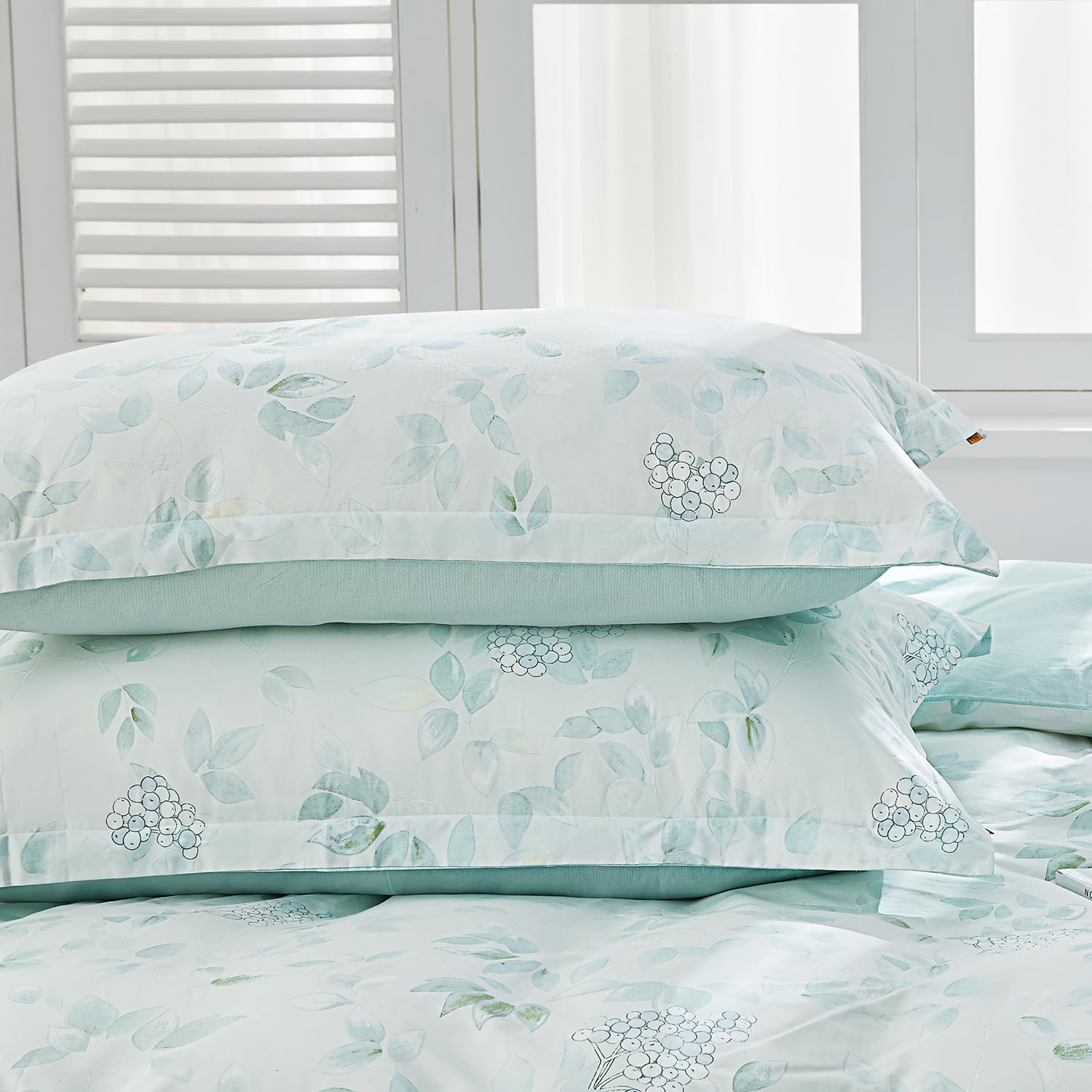 SAPHREAS Agua Blue Botanical Duvet Cover 100% Cotton Single Size Leaves Bedding Comforter Cover Set Soft 1 Duvet Cover 1 Pillow Sham - Image 3