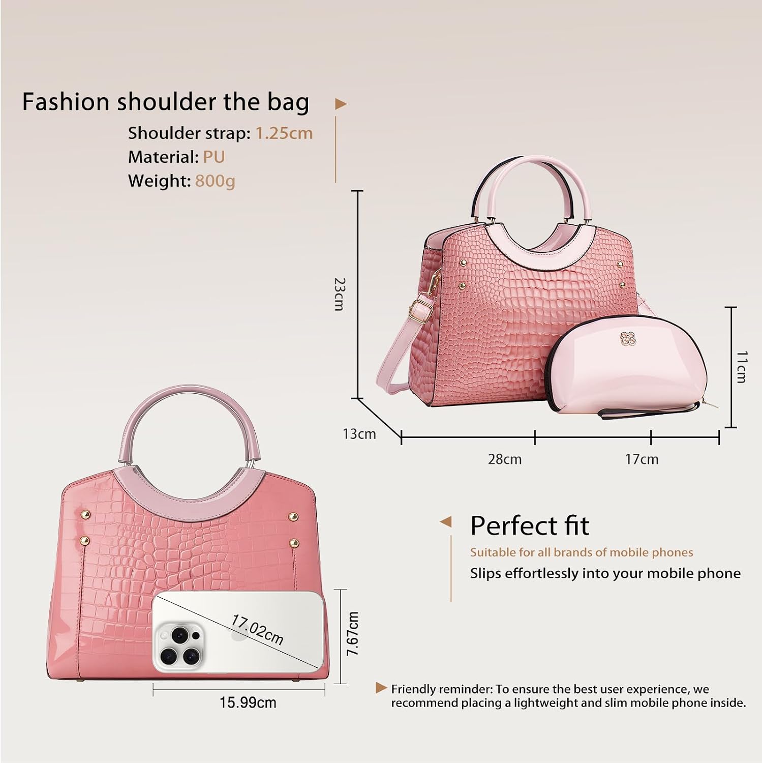 CORIOS PU Leather Handbag for Women Crocodile Embossed Shoulder Bag Waterproof Crossbody Bag Large Messenger Bag