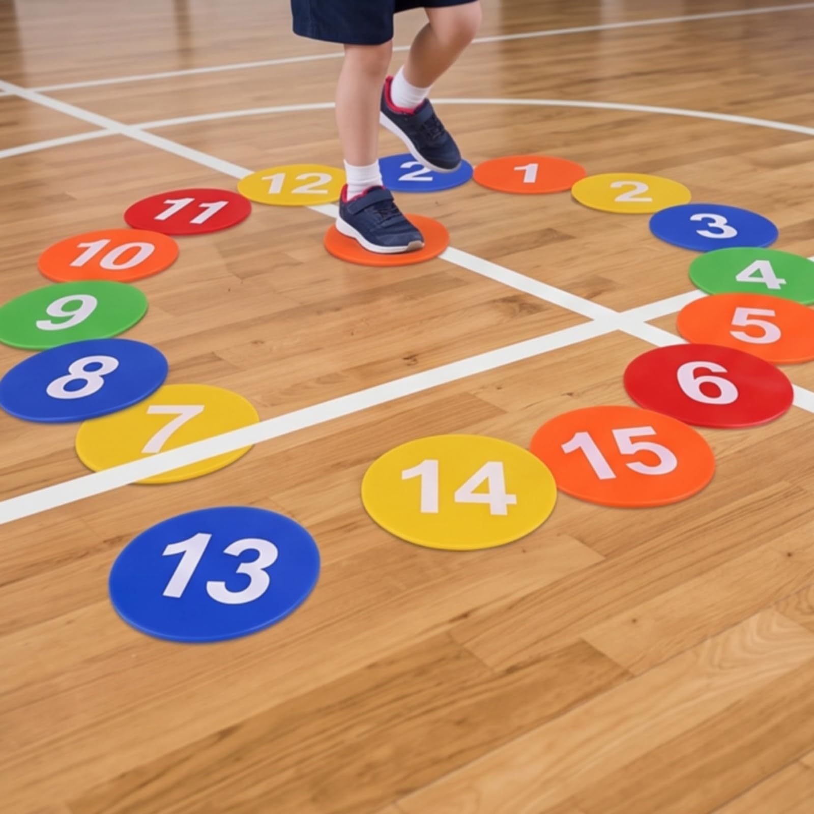 15 Pezzi Dischi Segnaposto Bambini Allenamento Agilità Coordinazione PVC Antiscivolo Resistenti al Calpestio con Stampa Nitida Adatti per Palestra, color to 4