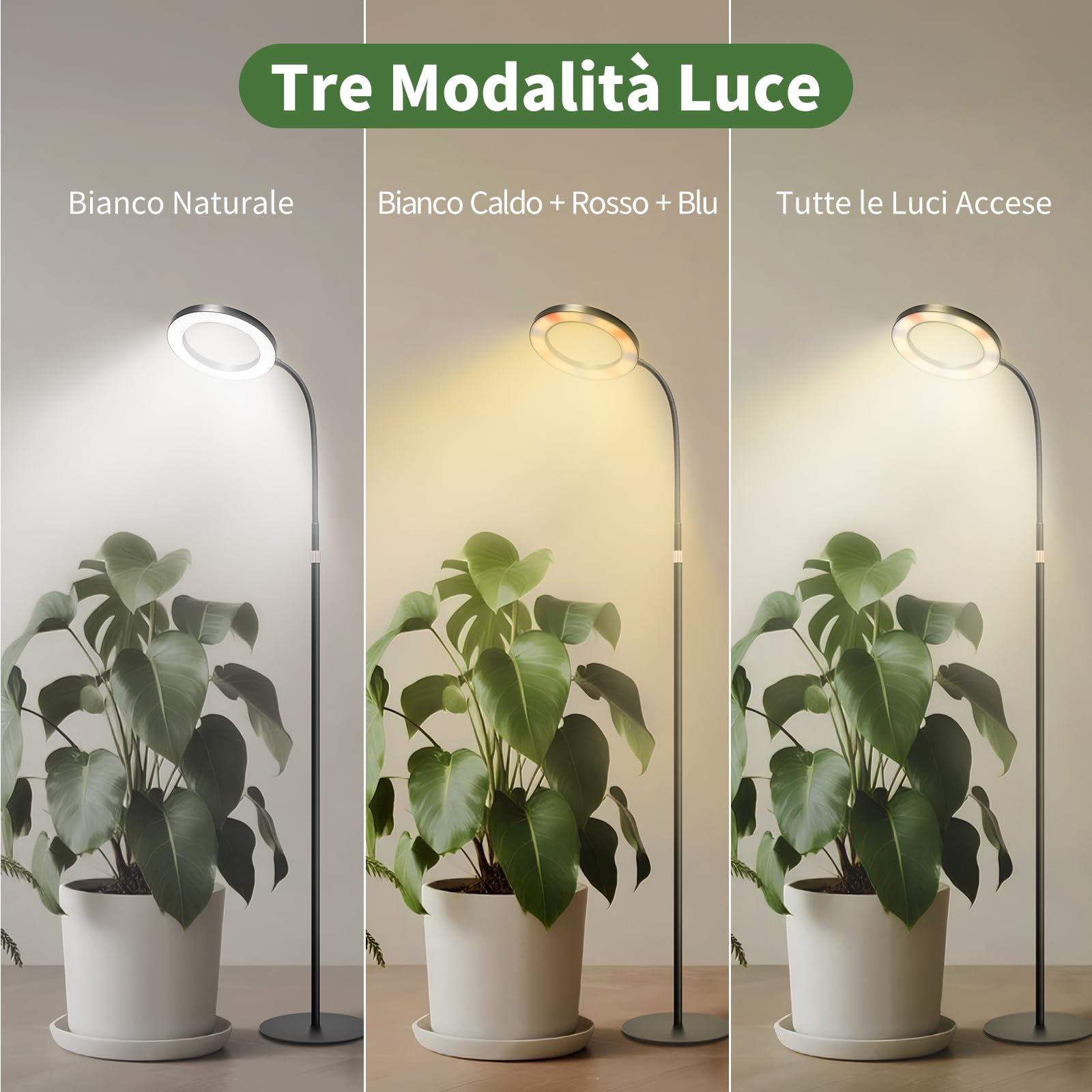 Acelane Lampada per piante LED, luce di crescita a spettro completo con supporto, 3 modalità luce con timer 3/9/12 ore, altezza regolabile 80-160cm, per piante da interno e piante grandi