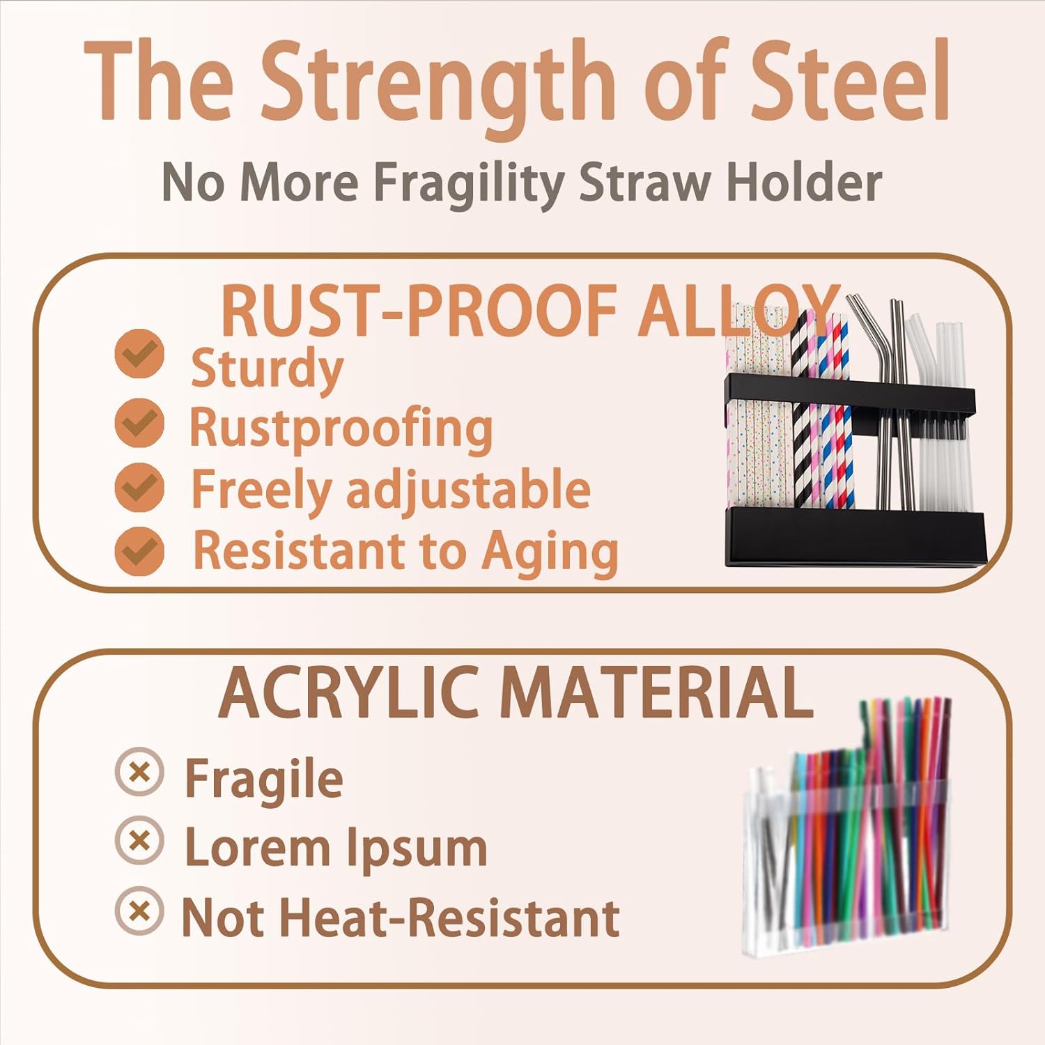Magnetic Straw Holder Adjustable Height — Kitchen and Cabinet Storage Solutions/Refrigerator Organizer with Double-Sided Tape, Rust-Proof Steel & Easy Clean Design, Fits All Straw Types - Image 5
