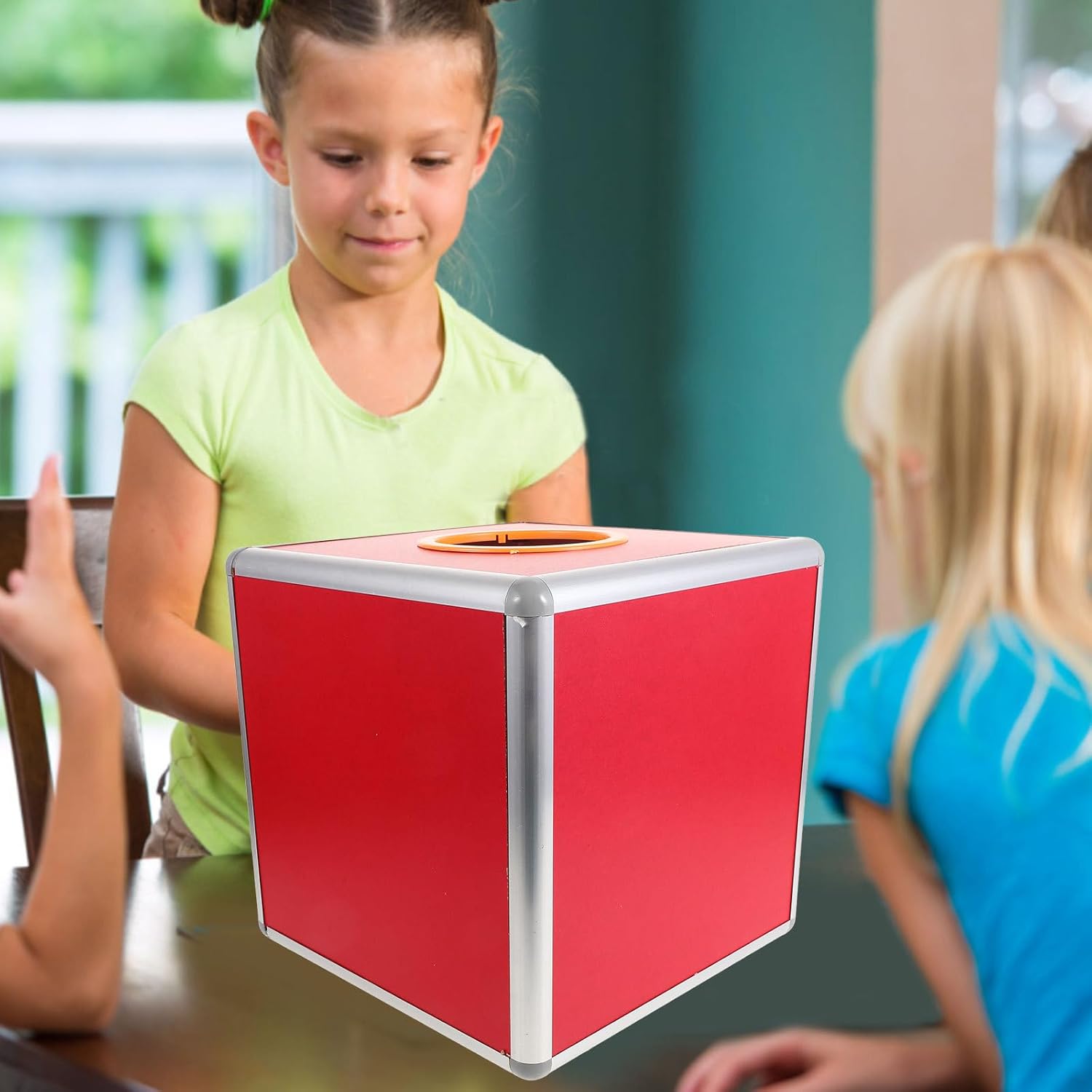 Raffle Ticket Storage Box with 50 Red Balls, 25cm Single-sided Red Plastic Donation and Voting Container for Party Games and Lottery Events