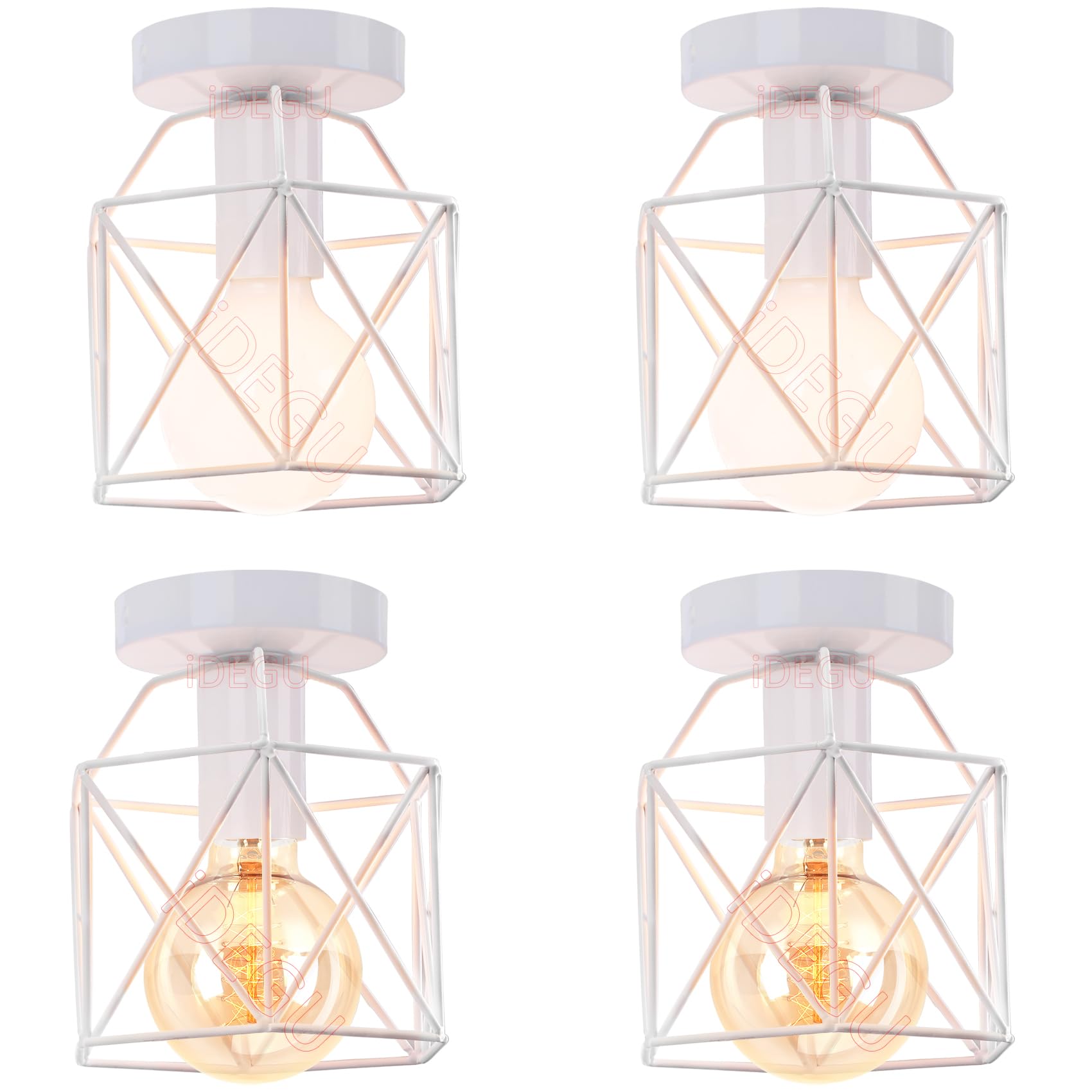 iDEGU Zestaw 4 żyrandol sufitowy przemysłowy E27, żelazny klosz w stylu vintage, lampa wisząca, biała klatka Ø15 cm, oświetlenie sufitowe do salonu, sypialni, kuchni (4 szt.)
