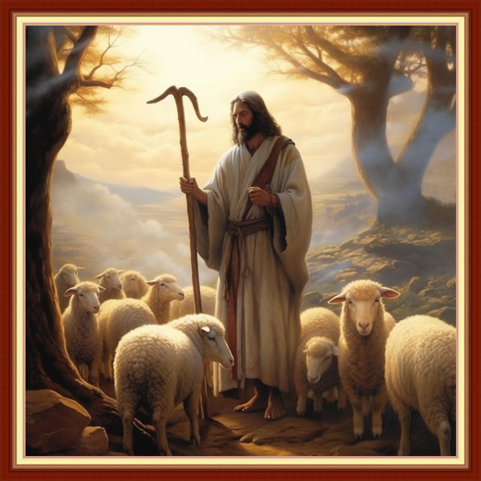 Funxvoot Stamped Cross Stitch Kits Beginners Full Range of Embroidery Kits for Adults 11CT Embroidery Patterns Needlepoint Kits Printed Cross Stitch Kits - (Jesus Shepherds Sheep 18x18 inchs)