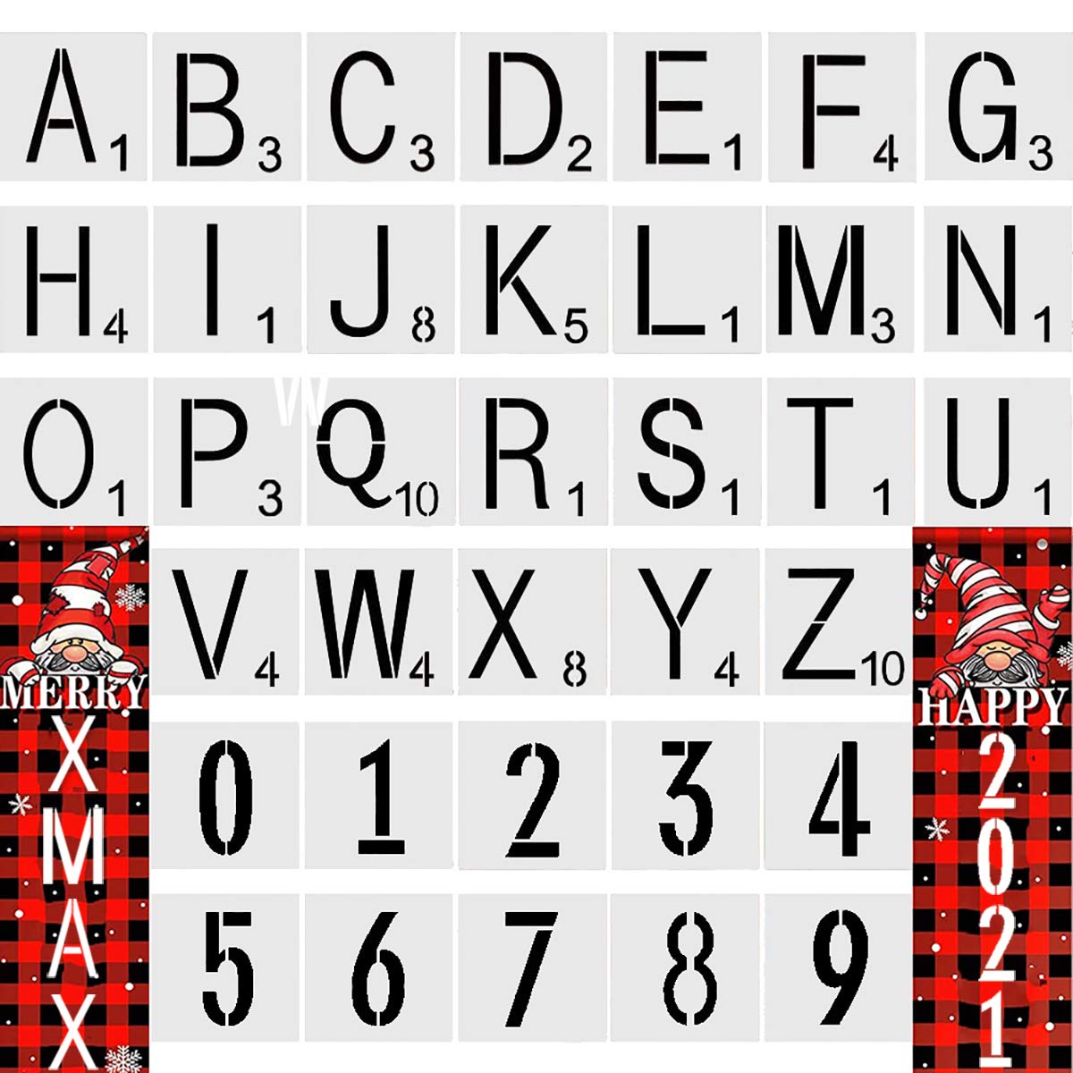 Alphabet Letter Stencils, 36 Pcs Large Reusable Plastic Letter Number Templates, Art Craft Stencils for Painting on Wood Wall Fabric Rock Chalkboard Signage DIY Home Decoration