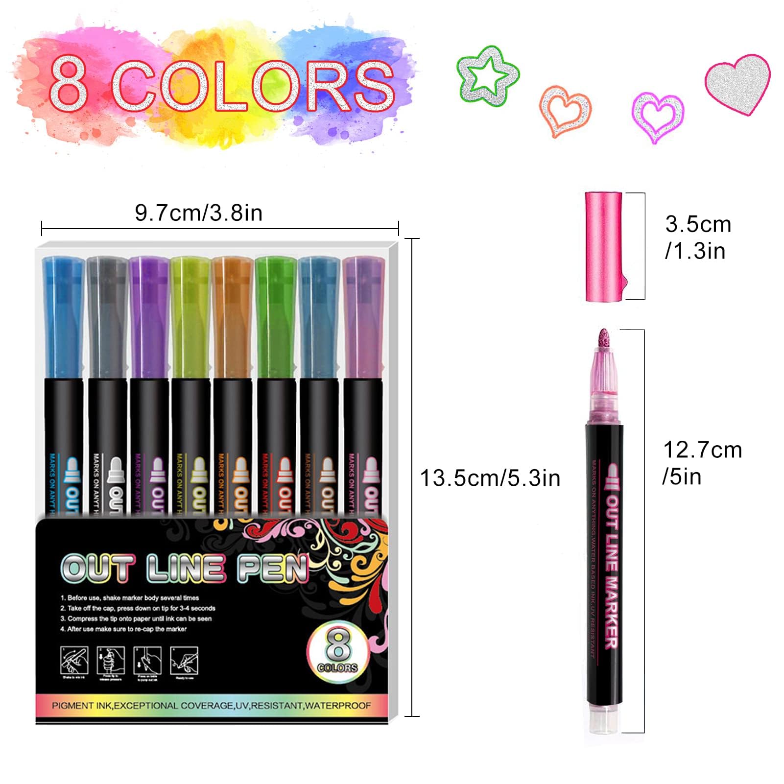 24 Penne Glitterate E Magiche Con Effetto Doppia Linea - Per Disegno, Scrapbooking E Creativit&agrave;