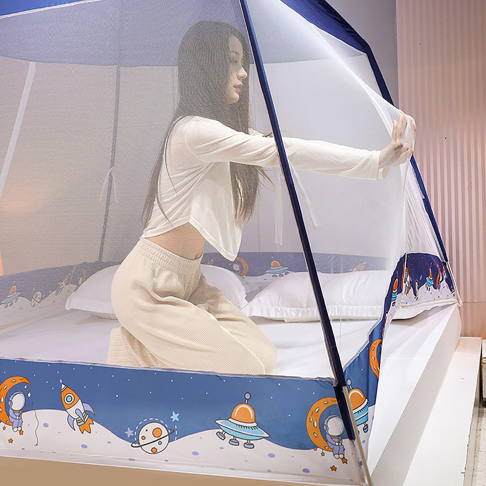 Moskitiera na łóżko king size, przenośna moskitiera Pop UP z dolną składaną moskitierą