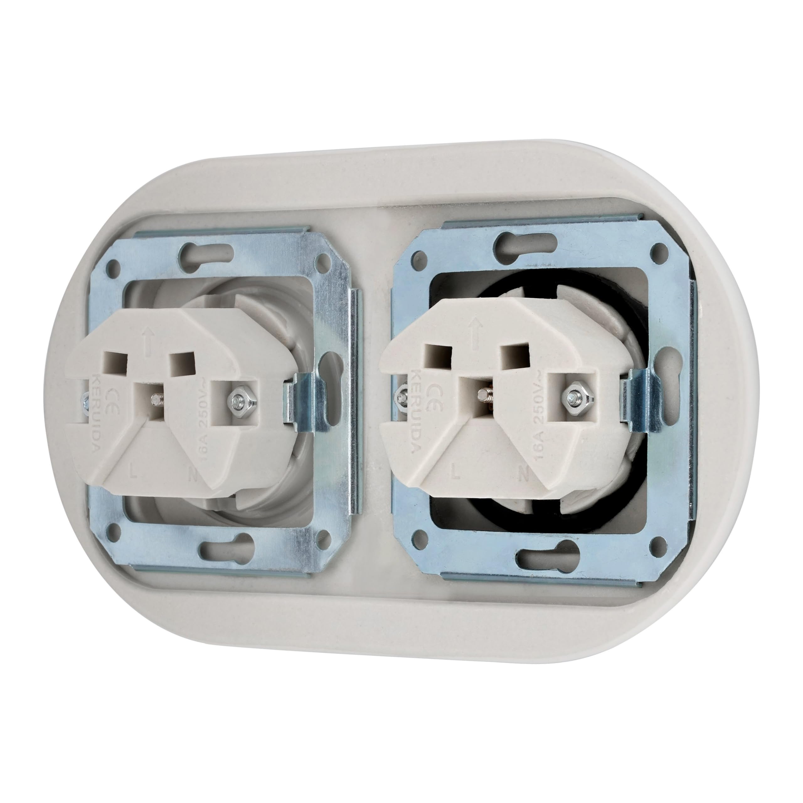 Podtynkowe gniazdko porcelanowe retro 2-drożne, All-in-One, SET seria PR1 białe