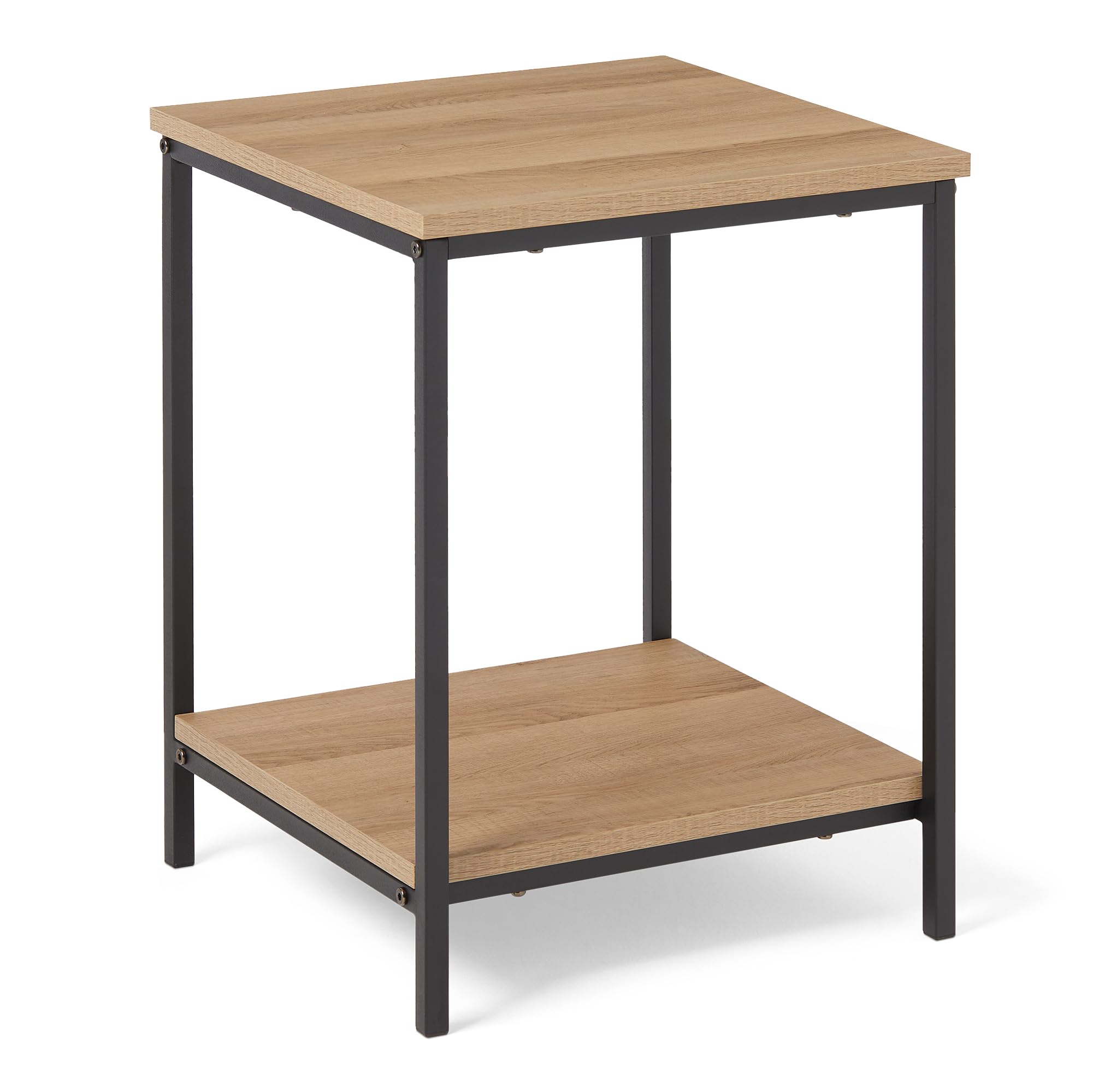 Amazon Basics Side Table with Bottom Shelf, Square, Bedroom Nightstand, Living Room End Table with Steel Frame, Easy Assembly, 40 x 40 x 51 cm, Oak