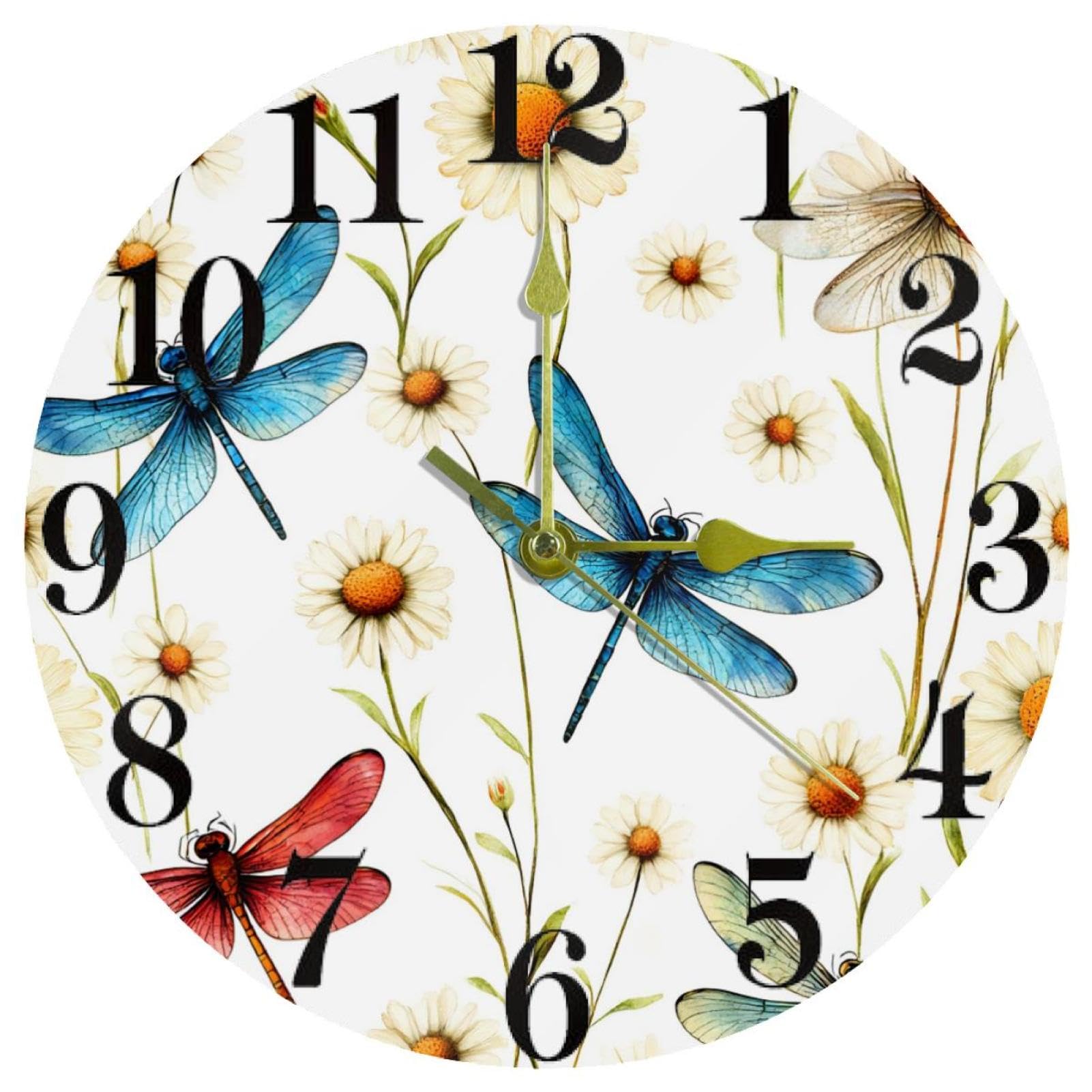 Horloge murale silencieuse sans tic-tac fleurs de camomille