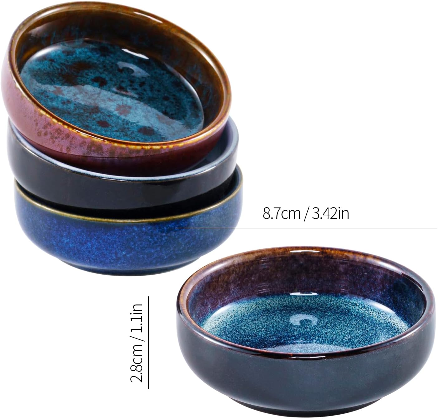 3.35 Inch Ceramic Soy Sauce Dish, Soy Sauce Dipping Bowl, 2.5 oz Capacity, Pack of 4