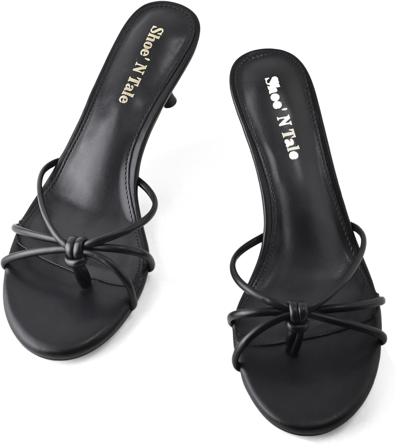 Shoe'N Tale Women’s Kitten Heel Sandals Knotted Thong Flip Flops Round Open Toe Slip On Mule Heels Dressy Fashion Shoes - Image 4