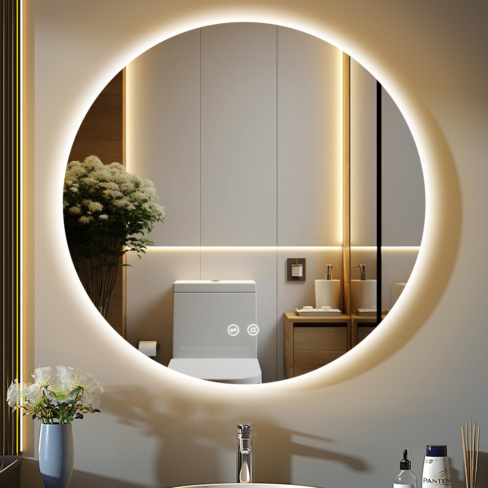 GIMBELEN Runder Badezimmerspiegel mit Beleuchtung, Badspiegel mit Beleuchtung und 3 Lichtfarbe, dimmbar, Touchschalter, Energiesparend, Speicherfunktion, Rund Bad Spiegel mit Licht 50 cm