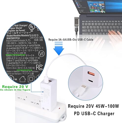 Miniatura 3 de Cable de carga USB tipo C a 0.291 in, macho de 0.291 x 0.197 in (pin de 0.024 in), cargador tipo C de 65 W o 100 W para portátil Dell 09RN2C 6TM1C