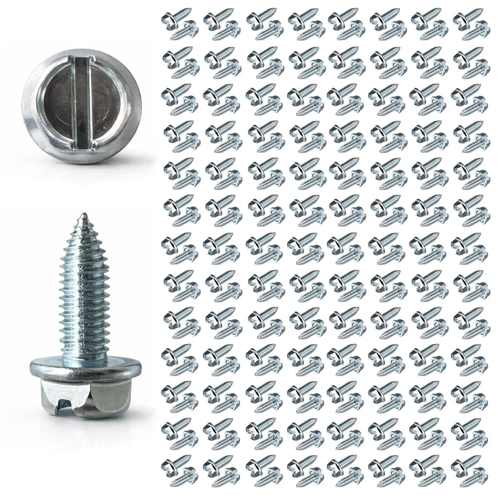 Upgraded 100 Pcs License Plate Mounting Screws for Car Dealers 6mm x 16mm -Metric - Slotted Hex Head License Plate Bolts with Rustproof Finish, Car License Plate Screws for License Plates Frames