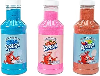 Nostalgia Kool-Aid Cotton Candy Flossing Sugar Party Kit 3-Pack, Blue Raspberry, Strawberry, Tropical Punch, 3-16oz Bottles of Cotton Candy Sugar Mix