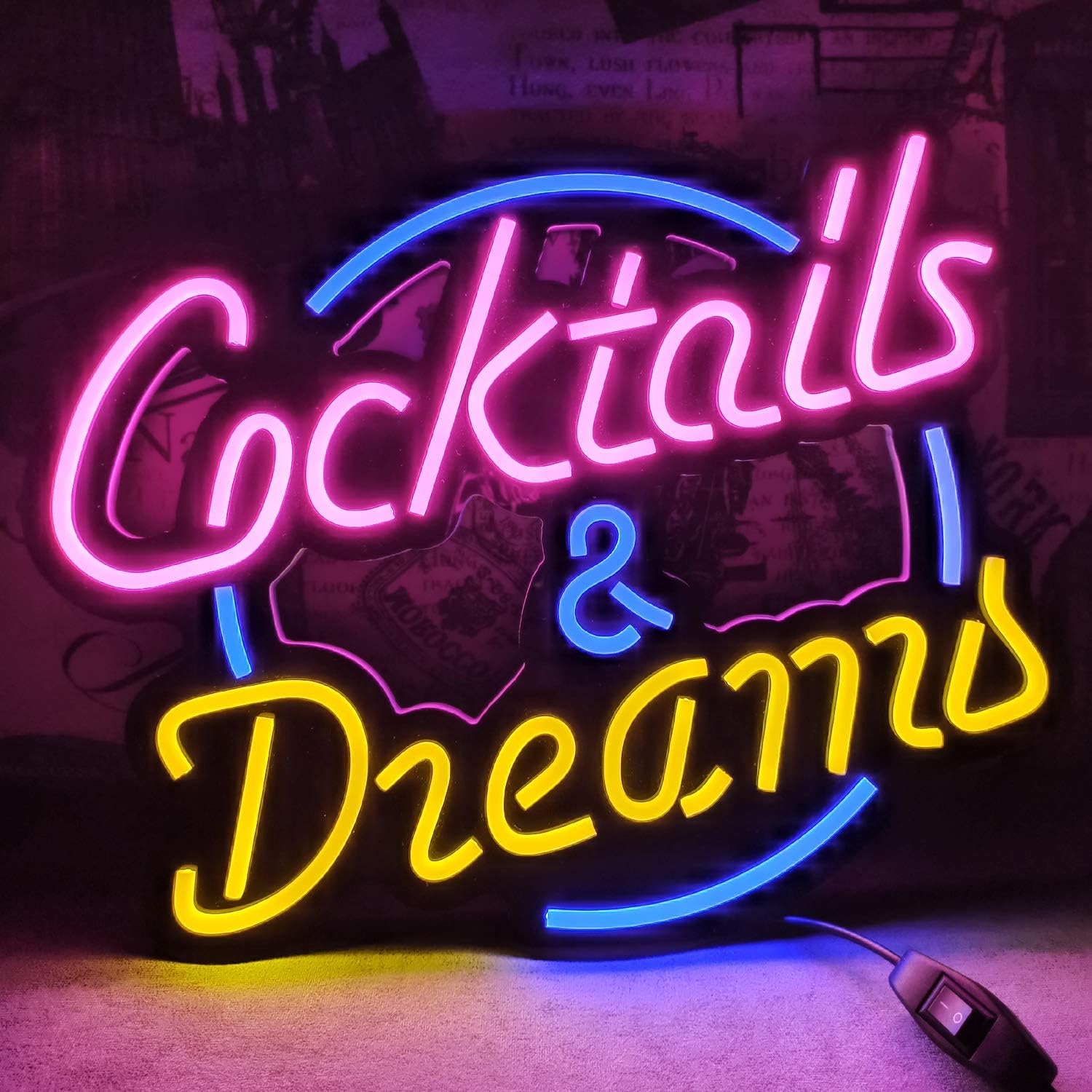 Cocktails & Dreams LED Neon Sign Art Wall Lights for Bar Club Bedroom Windows Glass Hotel Pub Cafe Wedding Birthday Party Gifts