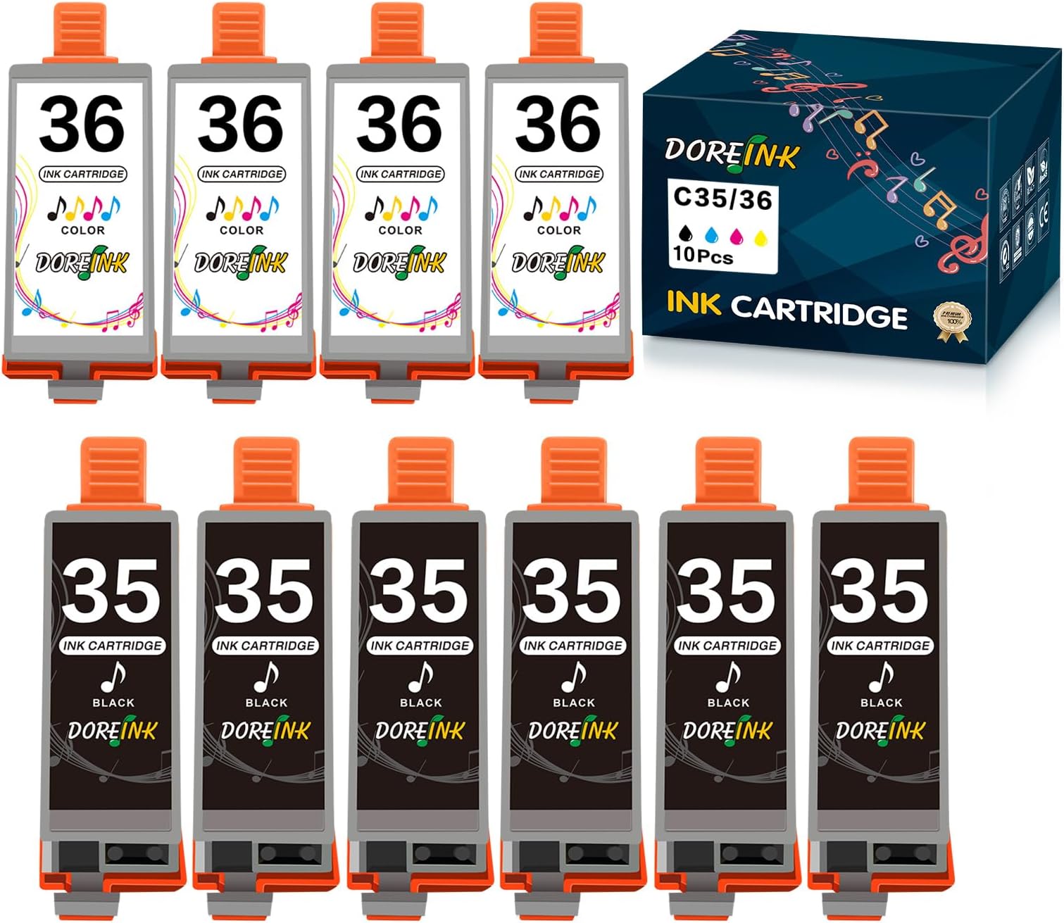 35 36 Ink Cartridge Replacement for Canon TR150 Ink Cartridge Compatible with Canon Pixma TR150 iP110 iP100 Mini260 Mini320 Printer- 10 Value Pack (6 Black, 4 Tri-Color)