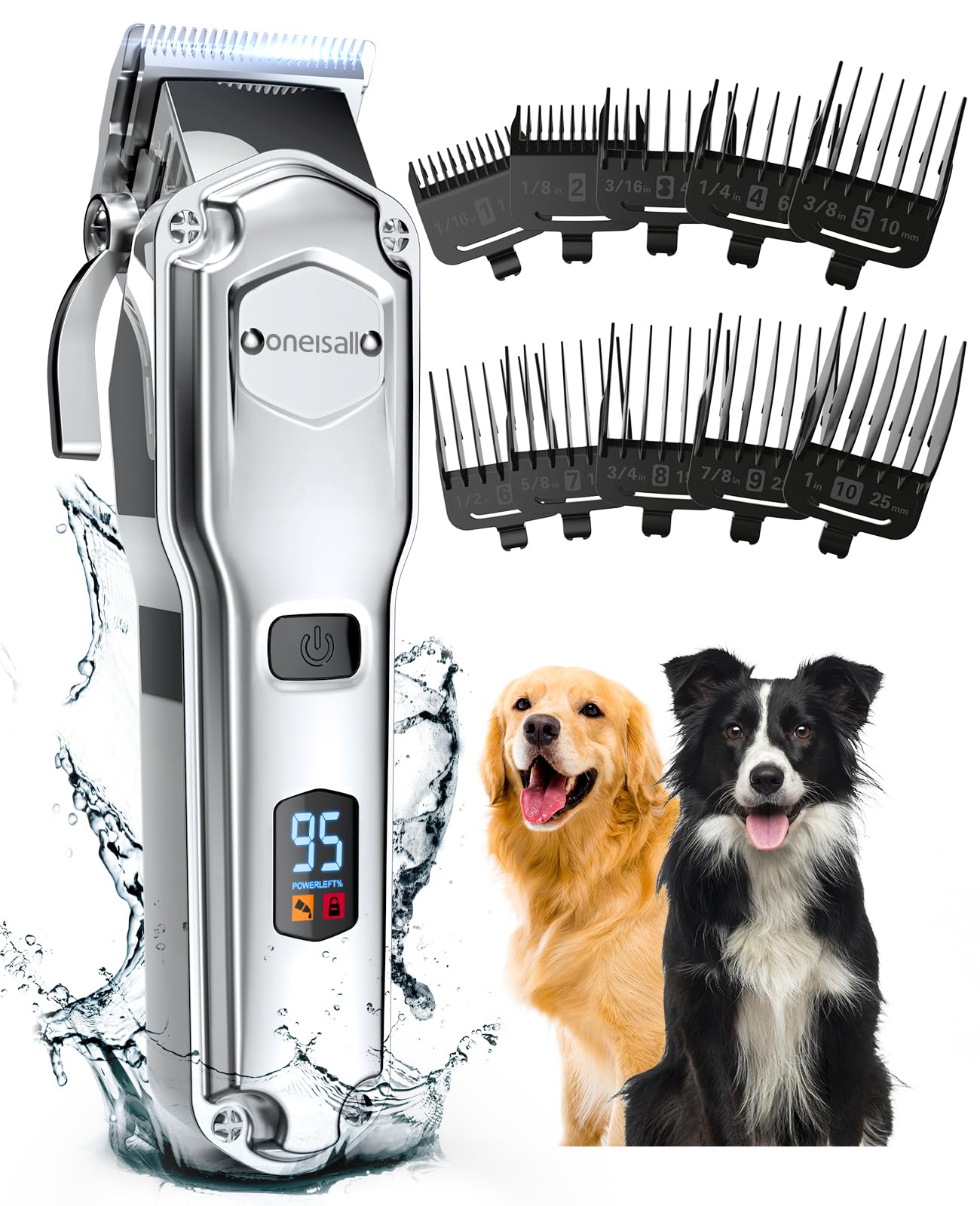 oneisall Dog Clippers for Grooming for Thick Heavy Coats/Low Noise Rechargeable Cordless Pet Shaver with Stainless Steel Blade/Waterproof Dog Shaver for Dogs Pets and Animalsoneisall Dog Clippers for Grooming for Thick Heavy…