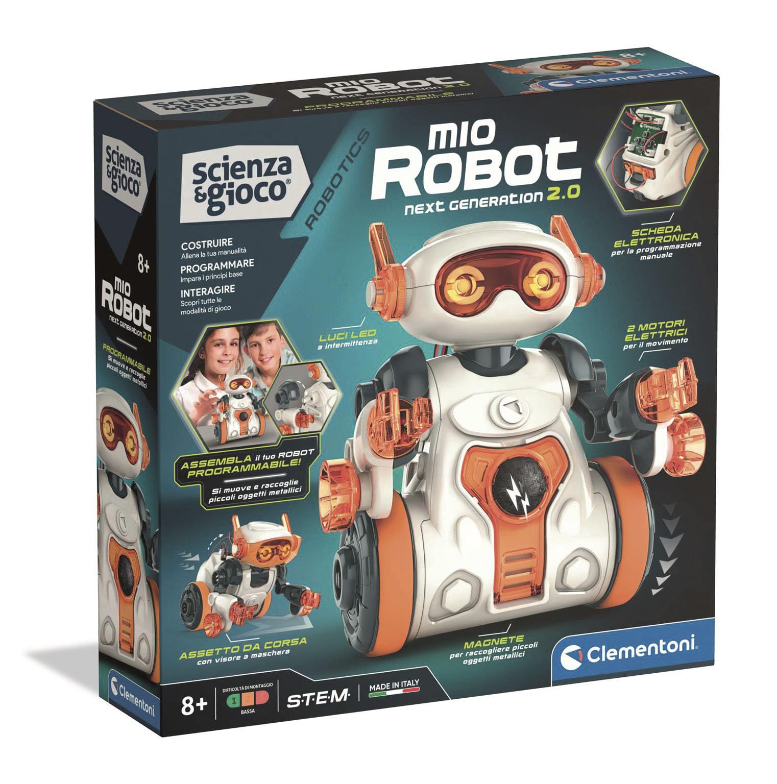 Clementoni Scienza e Gioco Robotics - Mio Robot 2.0 per Bambini 8+ Anni, Kit di Robotica per Costruire e Programmare Robot, Stimola Abilità Logiche, Made in Italy, Lingua Italiana, 19444