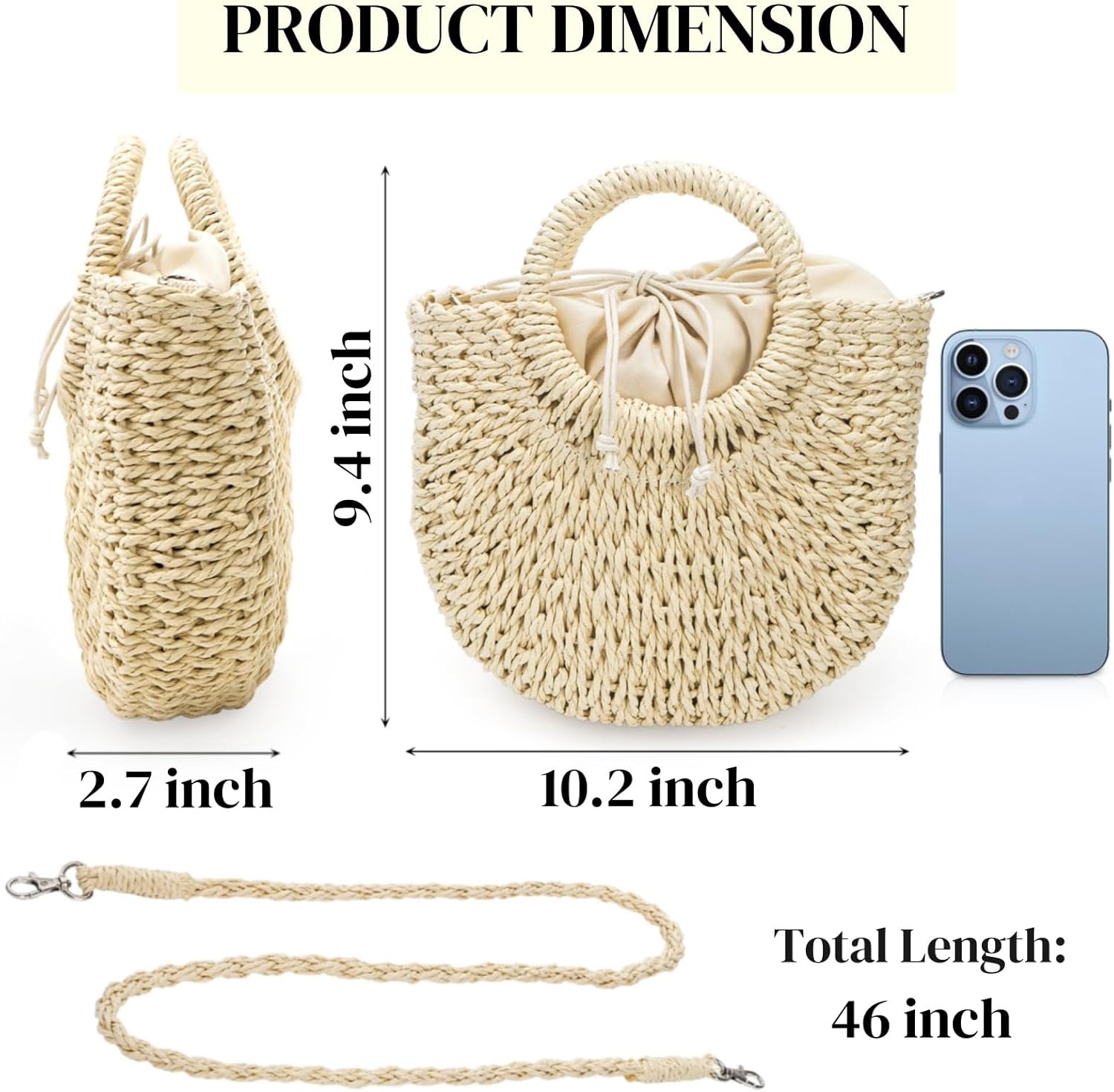 Small Straw Purse for Women Vocation, Top Handle Woven Beach Handbag, Summer Handmade Rattan Straw Clutch Crossbody Shoulder Bag for Travel, Holiday - Image 4