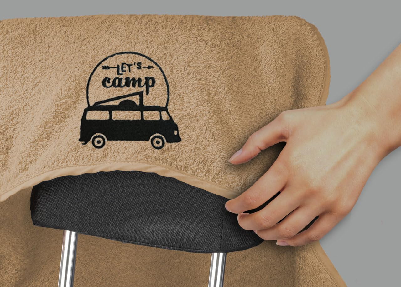 Castejo Schonbezug mit Stickung Let's Camp zum Schutz der Sitze im Wohnmobil & Auto (Hellbraun/Lets Camp)